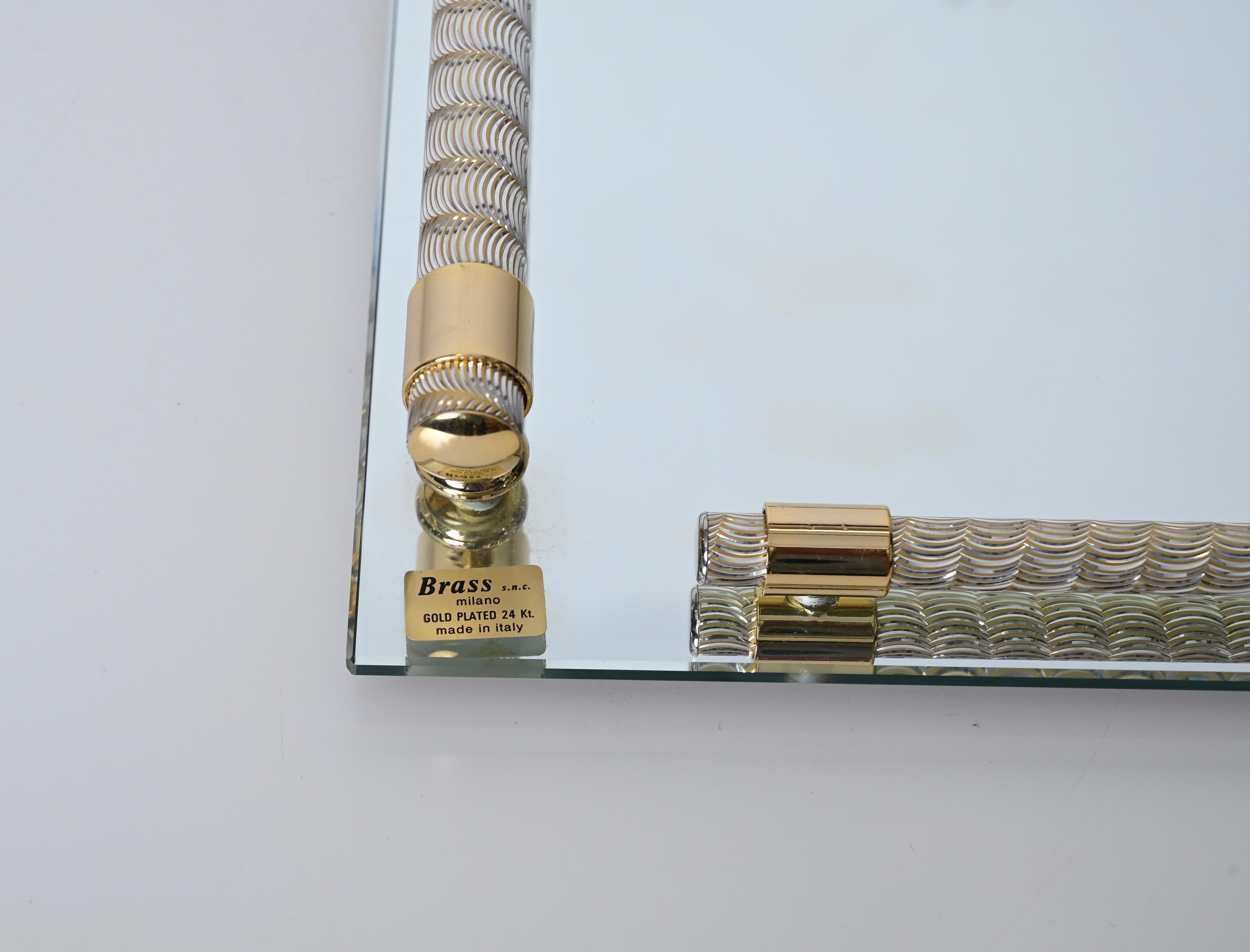 Dimart Milano 24-Karat Gold Plated and Brass Italian Tray with Mirror Base 1980s 3