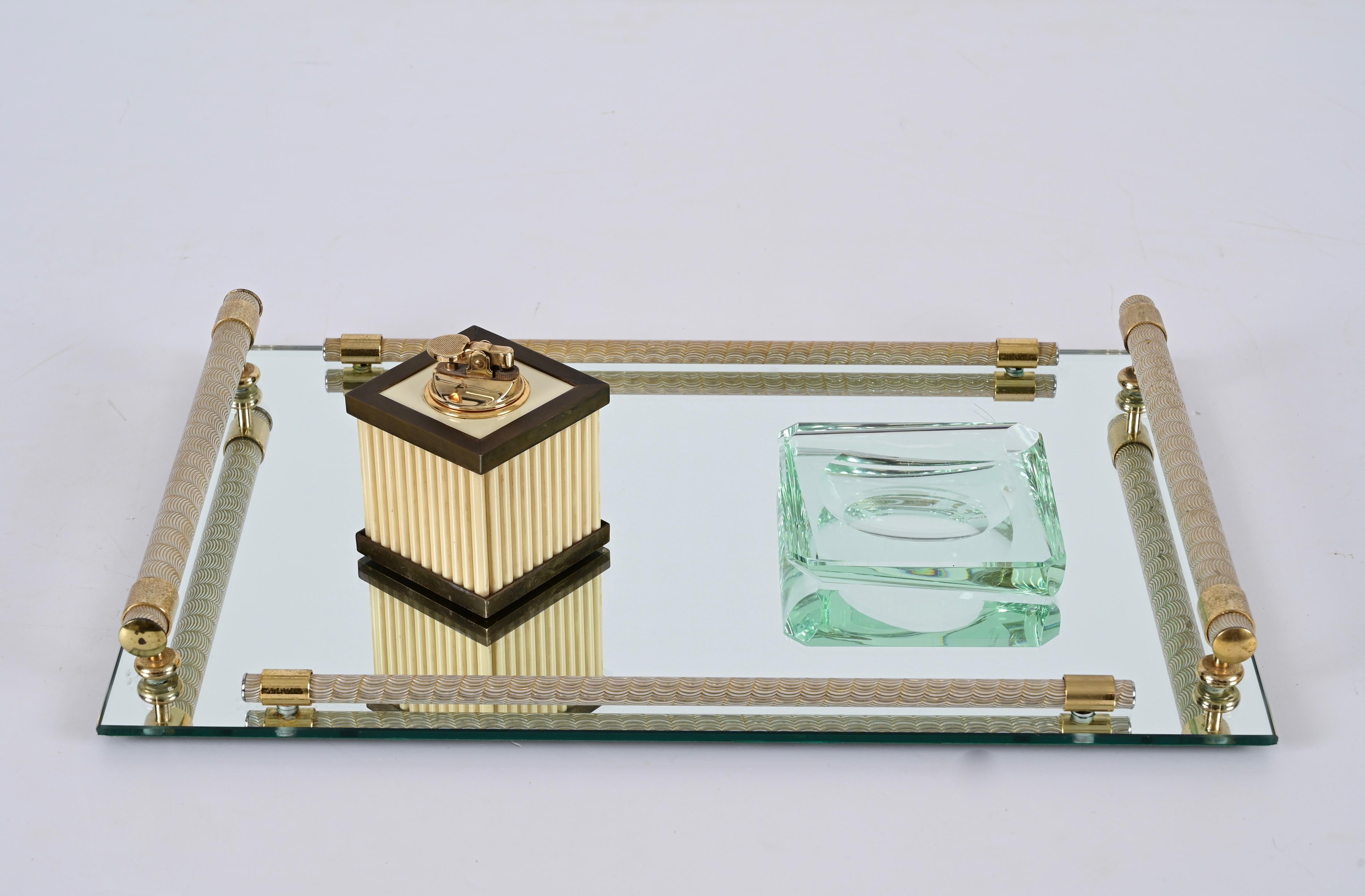 Dimart Milano 24-Karat Gold Plated and Brass Italian Tray with Mirror Base 1980s 4