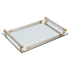 Plateau italien Dimart Milano en plaqué or 24 carats et laiton avec base en miroir des années 1980