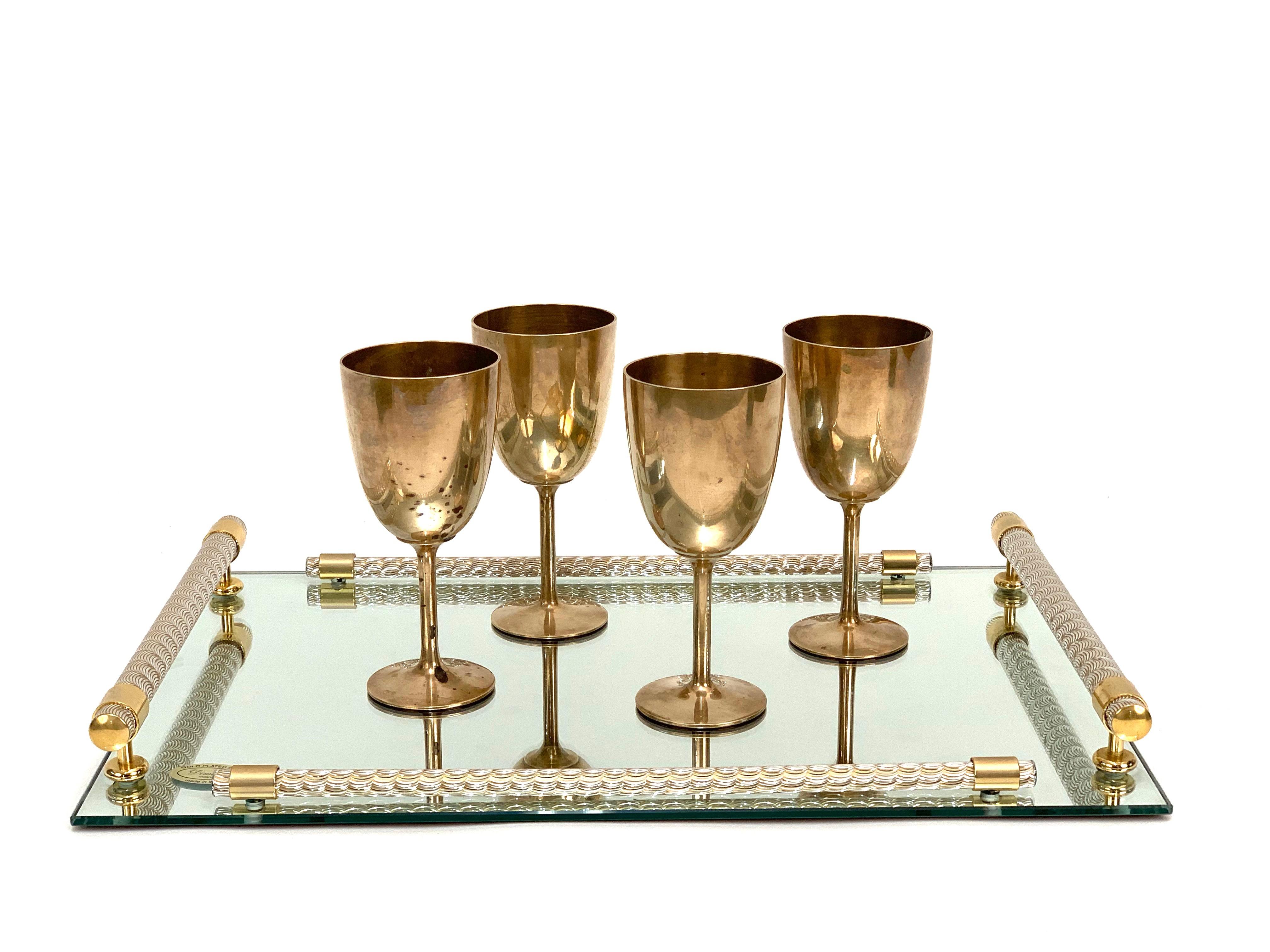 Dimart Milano 24-Karat Gold-Plated Italian Tray with Mirror and Brass, 1980s 10