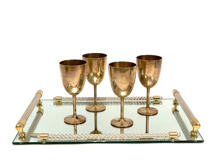 Dimart Milano 24-Karat Gold-Plated Italian Tray with Mirror and