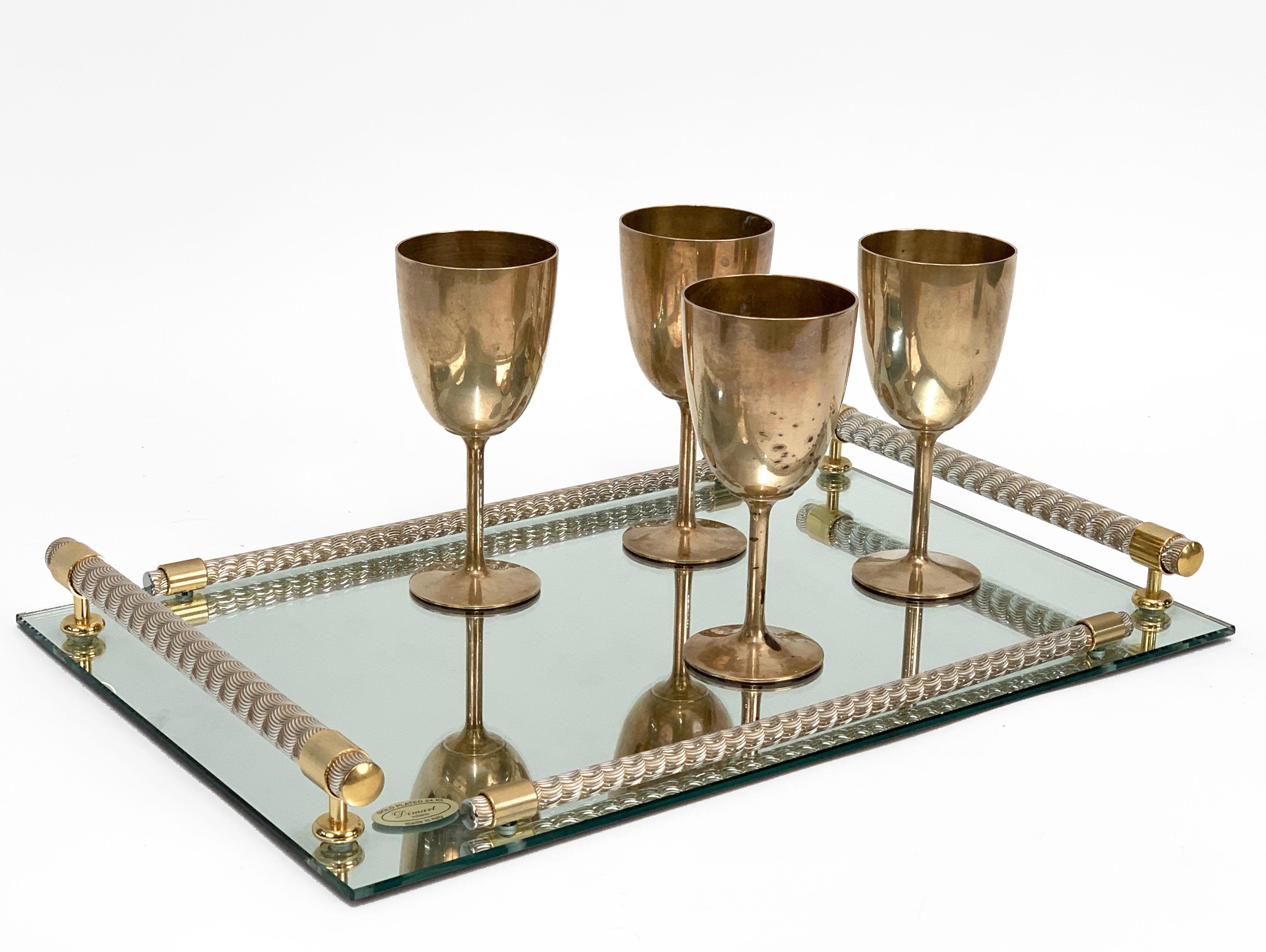 Dimart Milano 24-Karat Gold-Plated Italian Tray with Mirror and Brass, 1980s 12