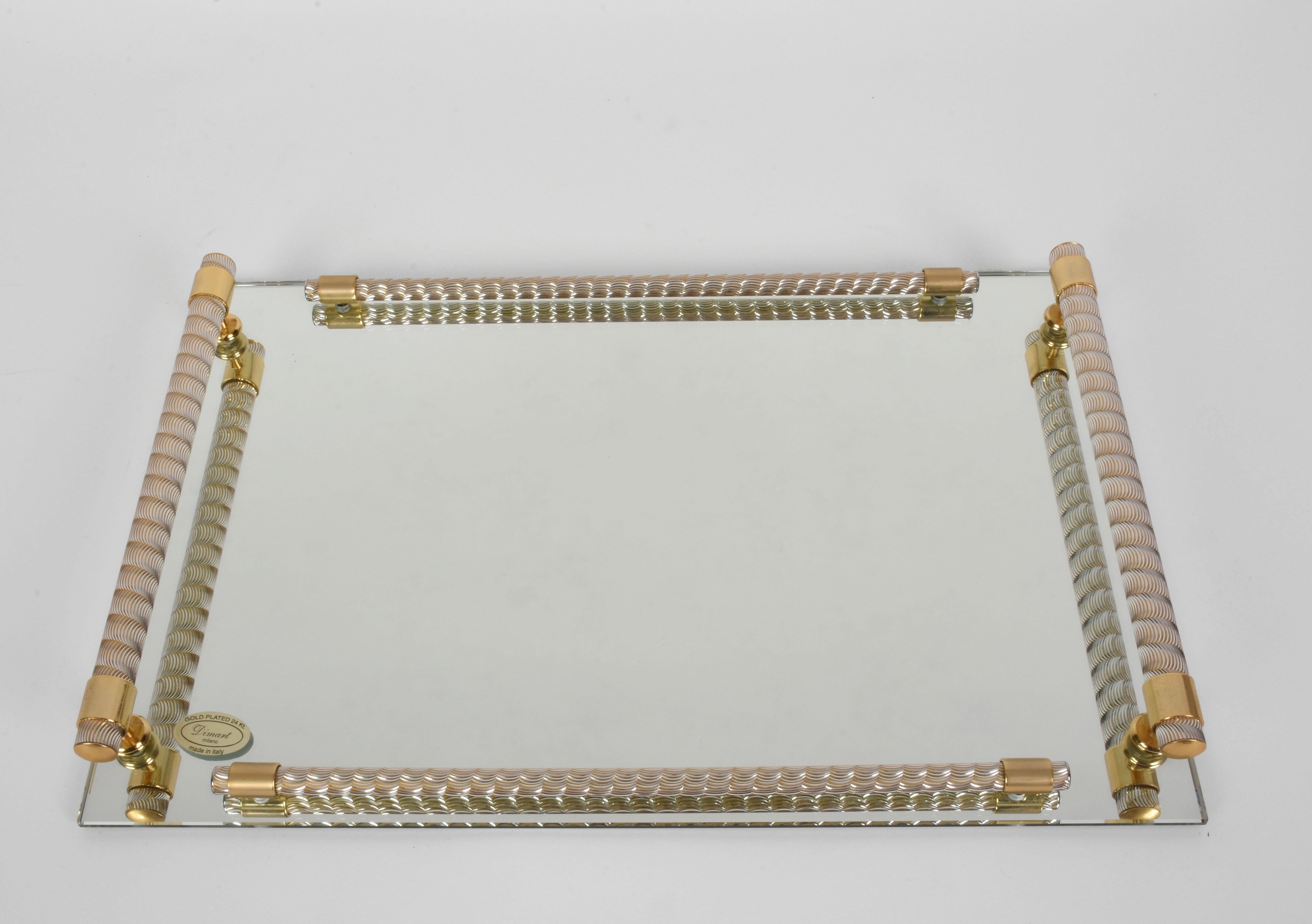Dimart Milano 24-Karat Gold-Plated Italian Tray with Mirror and Brass, 1980s In Good Condition In Roma, IT