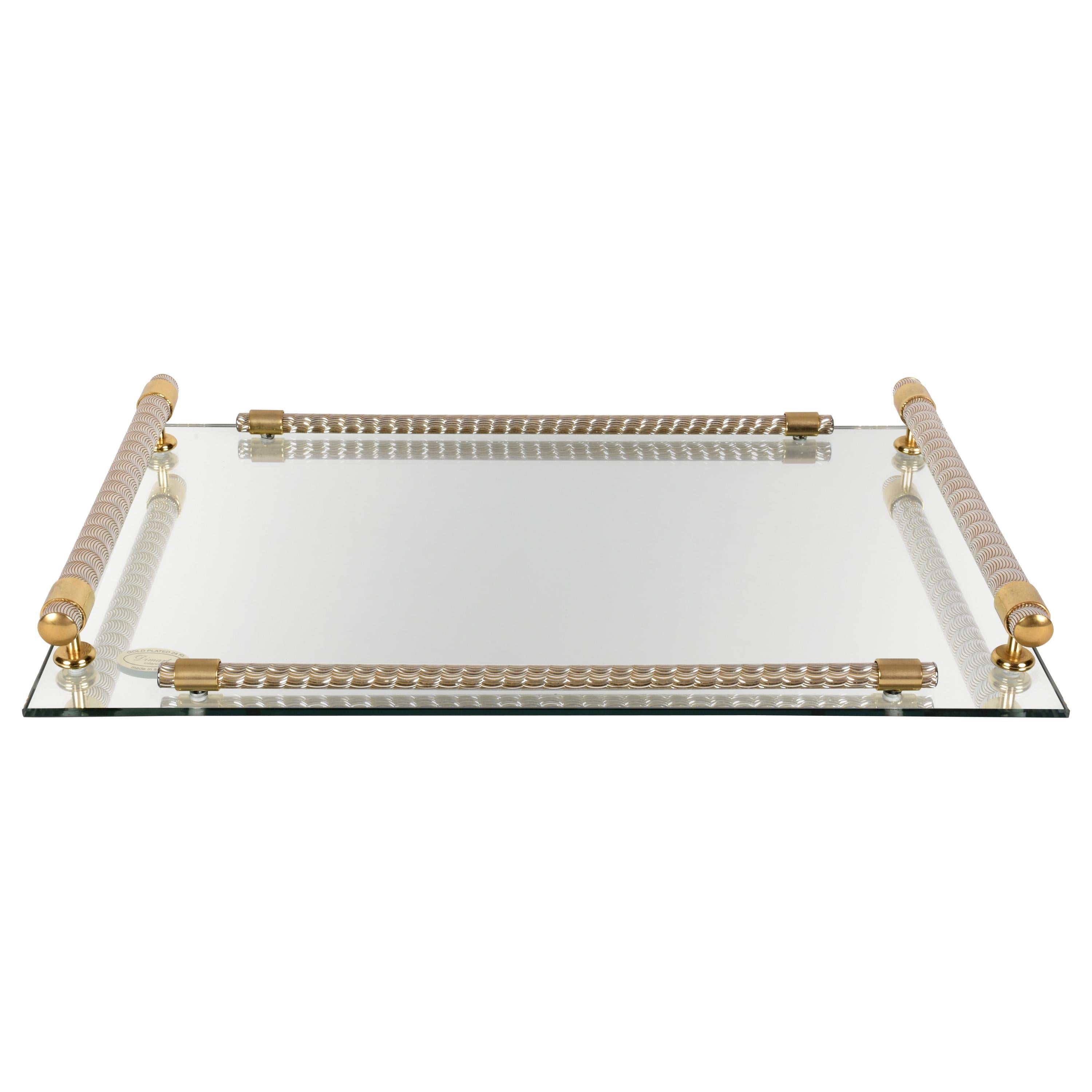 Dimart Milano 24-Karat Gold-Plated Italian Tray with Mirror and Brass, 1980s