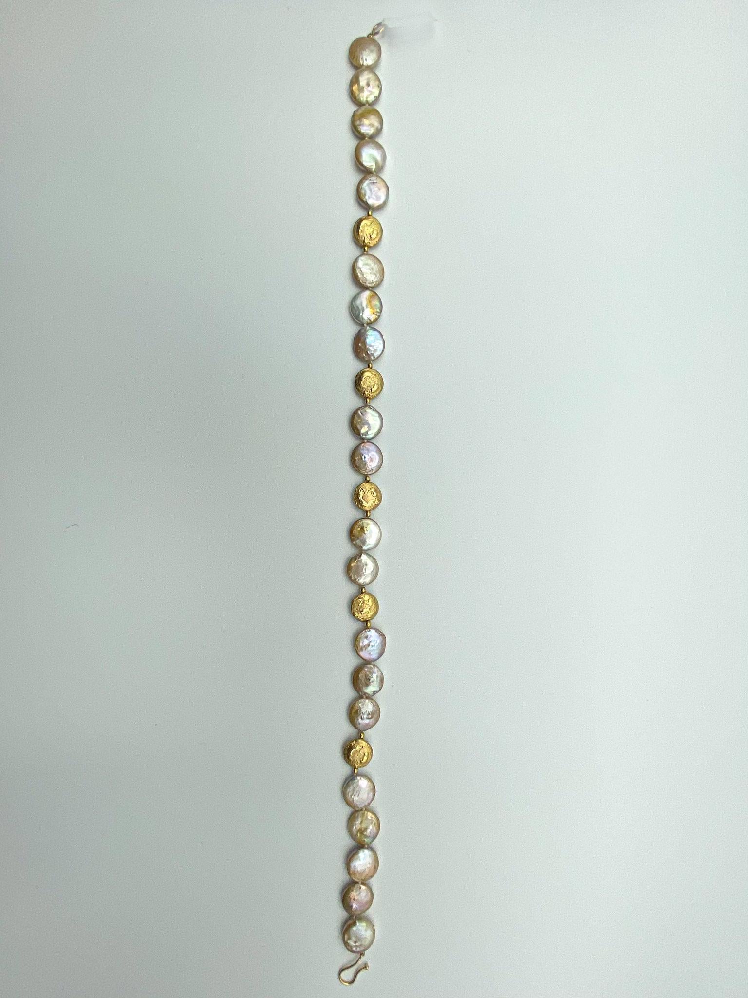 Art Deco Dime Pearls Necklace 18 Karat Gold For Sale