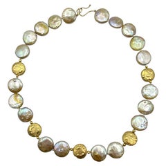Retro Dime Pearls Necklace 18 Karat Gold