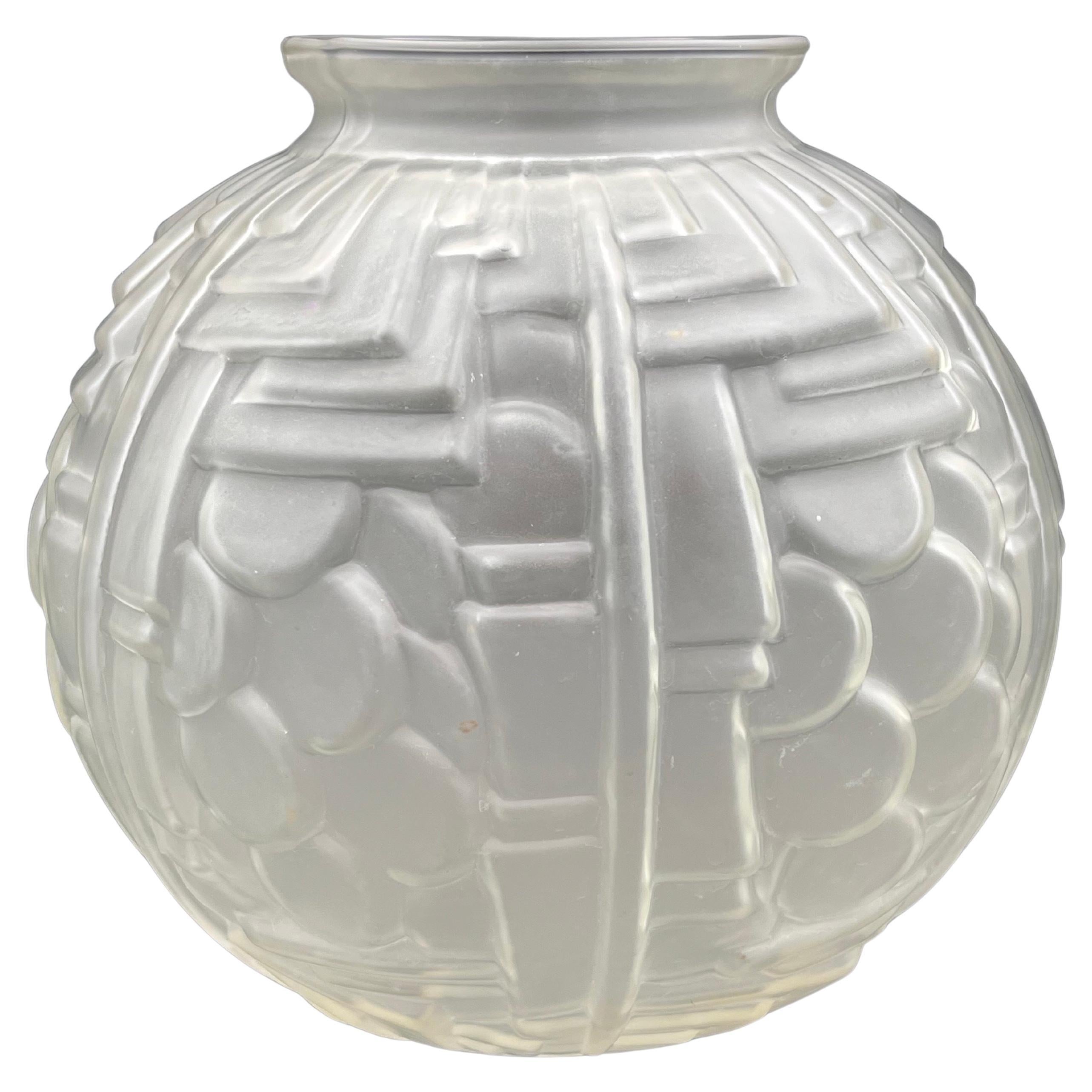 Dimensional 1930's French Art Deco Frosted Geometric Glass Vase