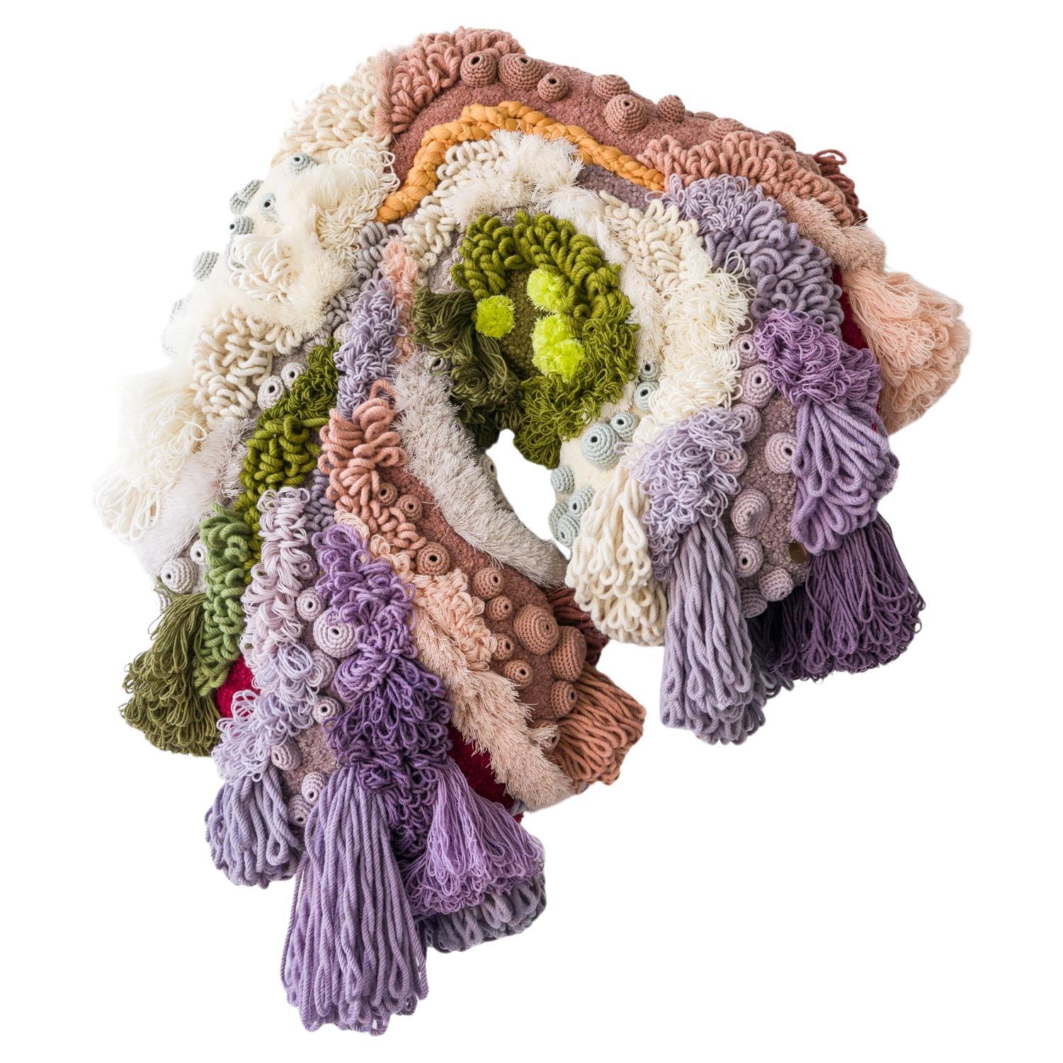 Dimensional, Abstract Coral Reef Fiber Art Wall Sculpture, Repurposed Materials