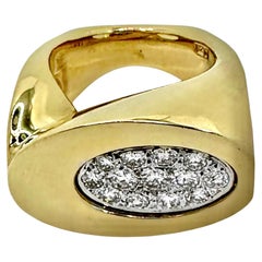 Dimensional and Asymmetrical 14k Yellow Gold and Diamond Modernist Ring