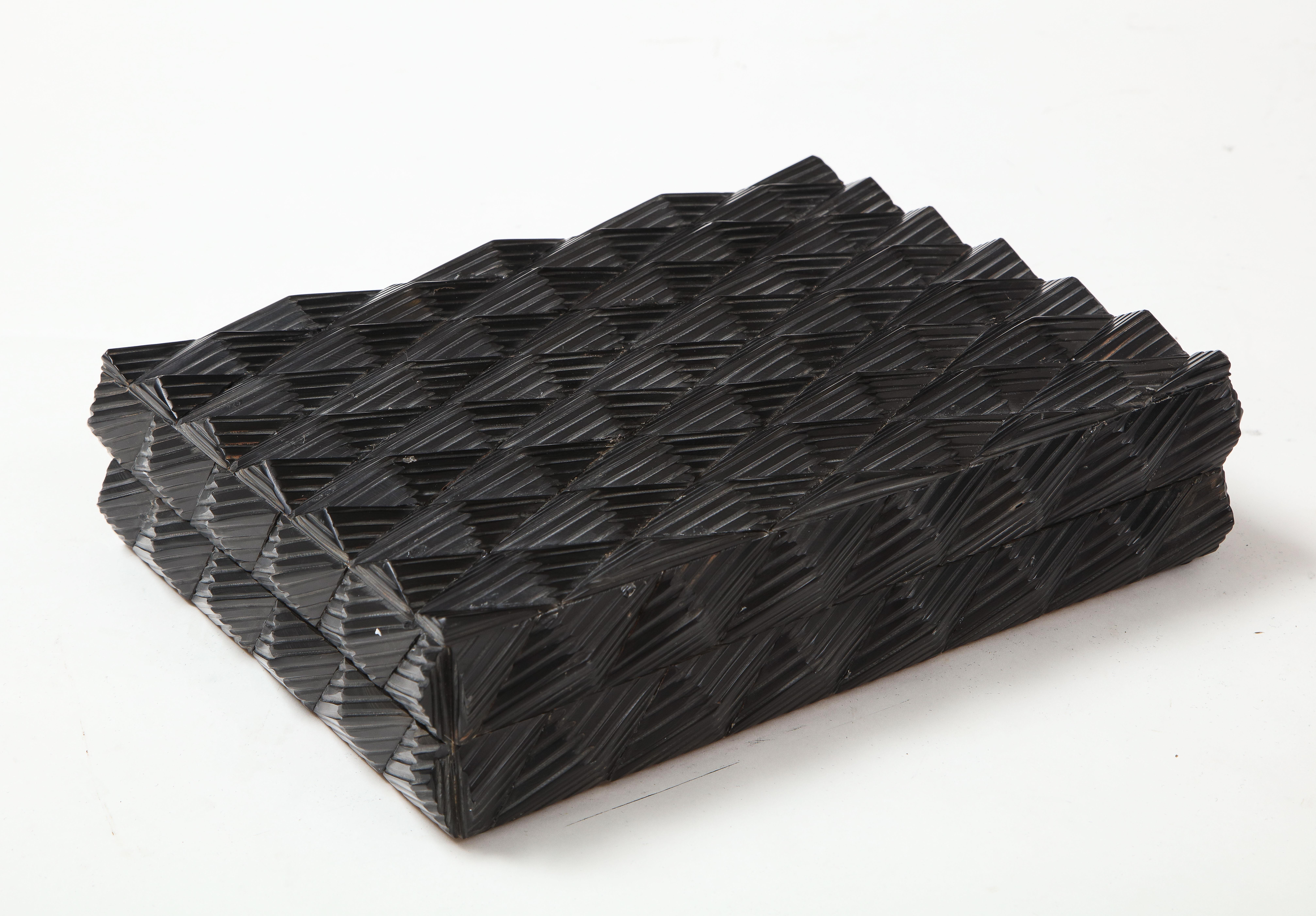 Spanish Dimensional Black Carved Bone Box