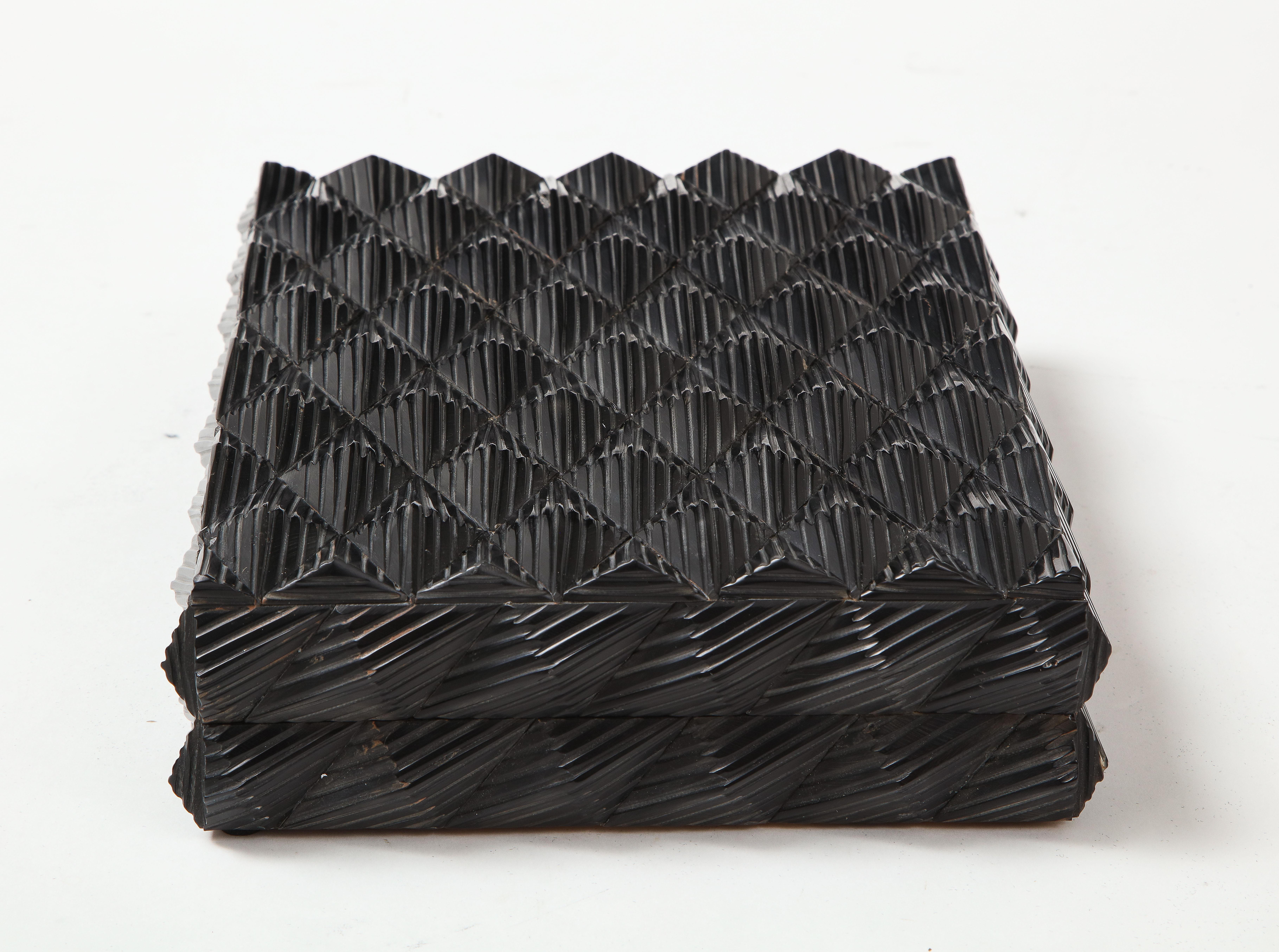 Hand-Carved Dimensional Black Carved Bone Box