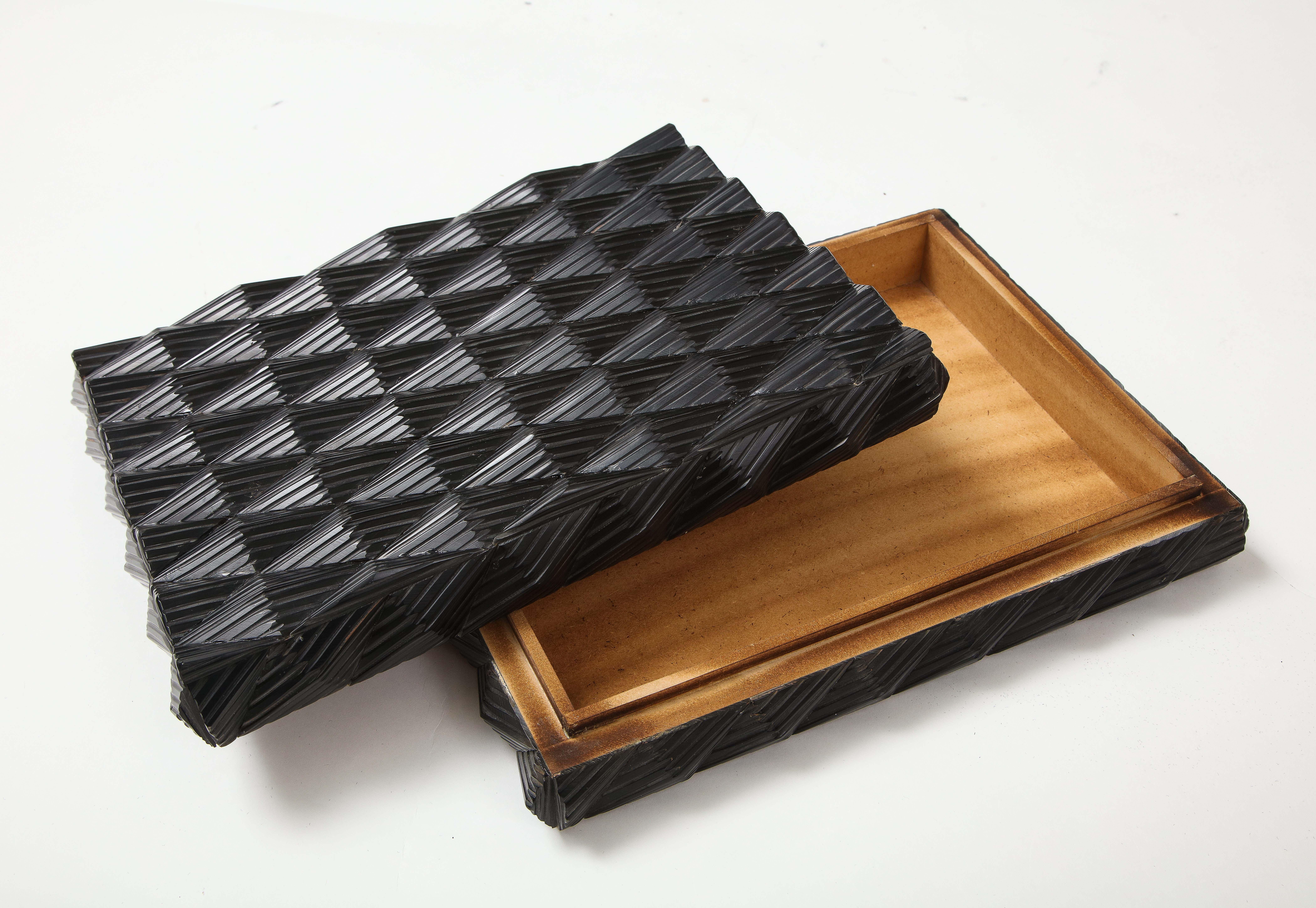 Contemporary Dimensional Black Carved Bone Box