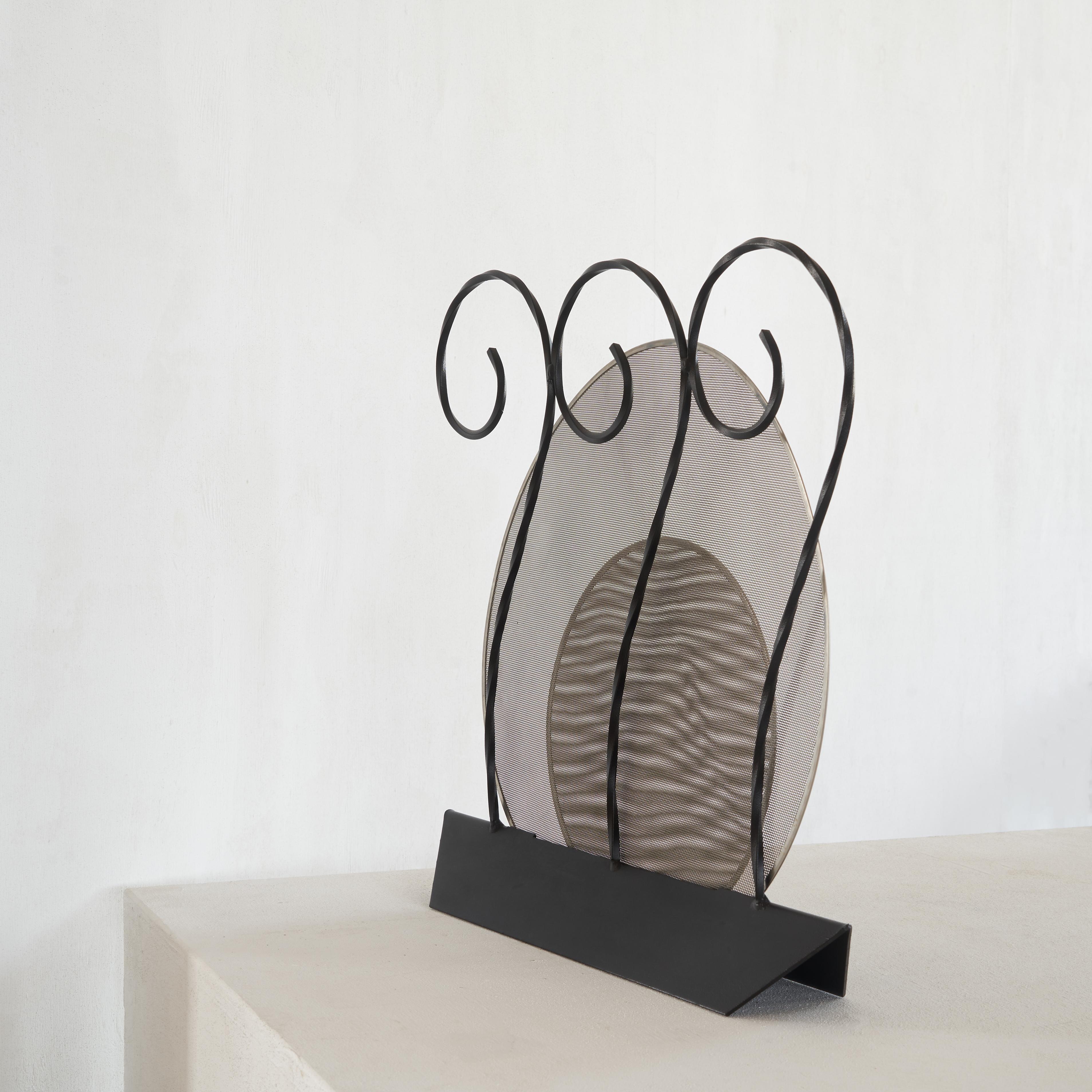Hand-Crafted Dimensione Fuoco Set of Scarpa Leather Log Basket & Riccardo Dalisi Fire Screen