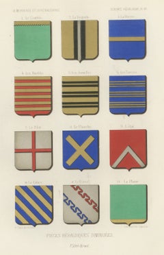 Diminished Heraldic Ordinaries, Antique Chromolithograph, 1851