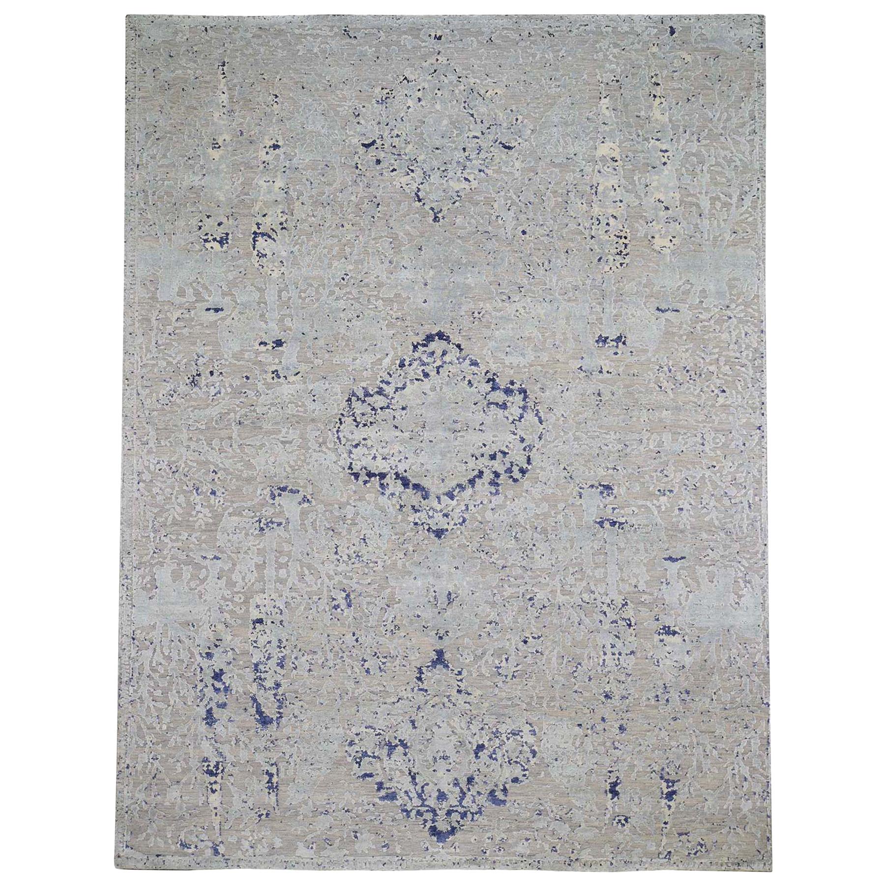 Diminishing Cypress Tree With Medallion Design Silk and Oxidized Rug