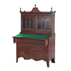 Diminuative Antique Federal Hepplewhite Mahogany & Inlay Secretary c1830