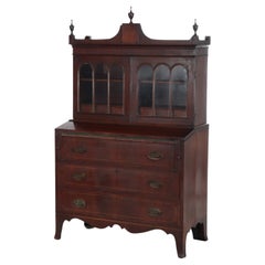 Diminuative Antique Federal Hepplewhite Mahogany & Inlay Secretary c1830