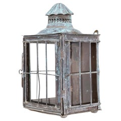 Diminutivo Farol de Pared Victoriano Antiguo de Cobre Verdigris del Siglo XIX, C.1880