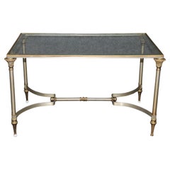 Table basse Directoire en laiton, acier et verre de Maison Jansen