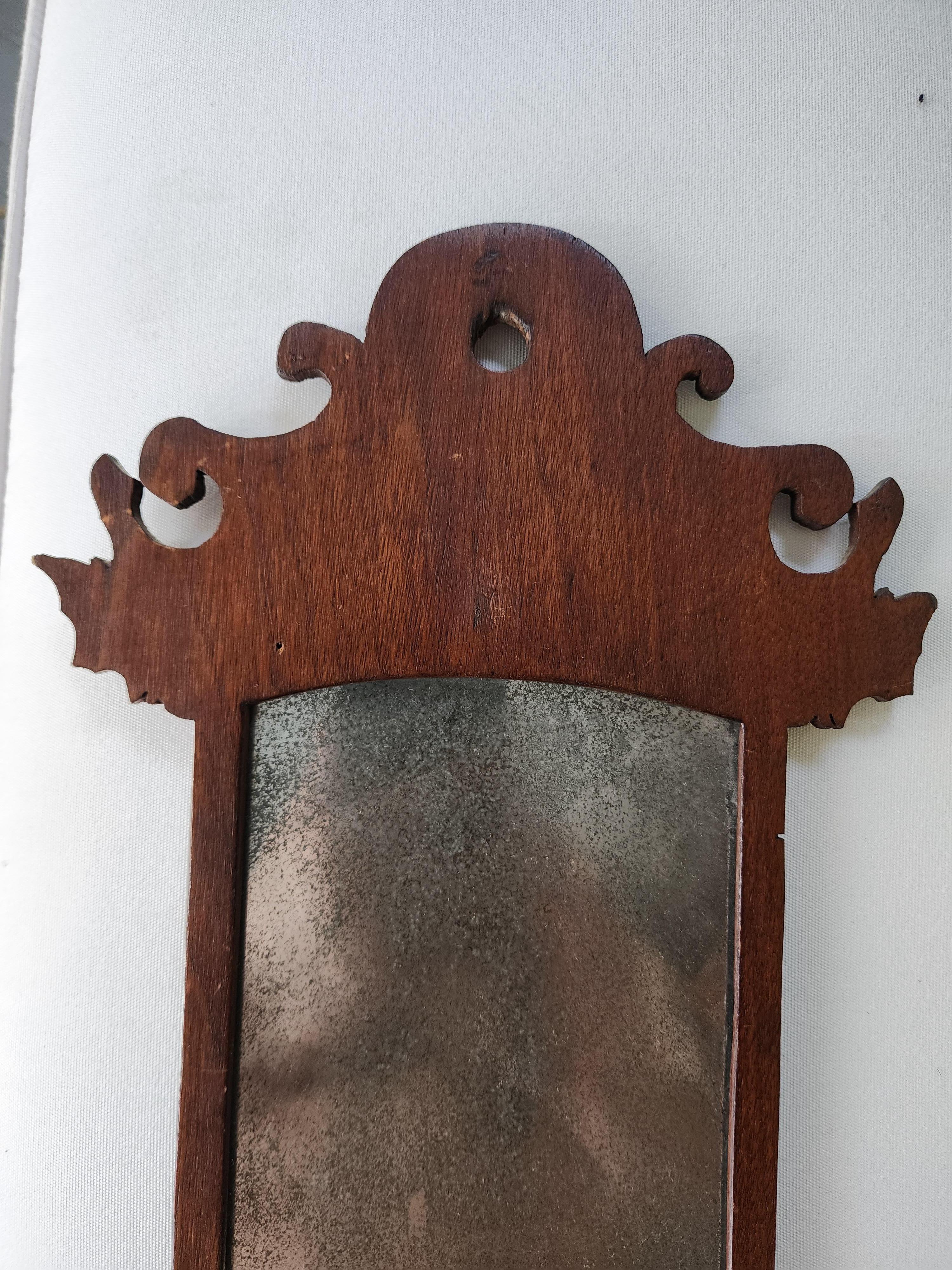 Hand-Carved Diminutive 18th Century Chippendale Hand Mirror American For Sale