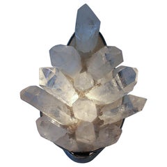 Vintage Diminutive 1960s French Rock Crystal Lamp with Chromed Base