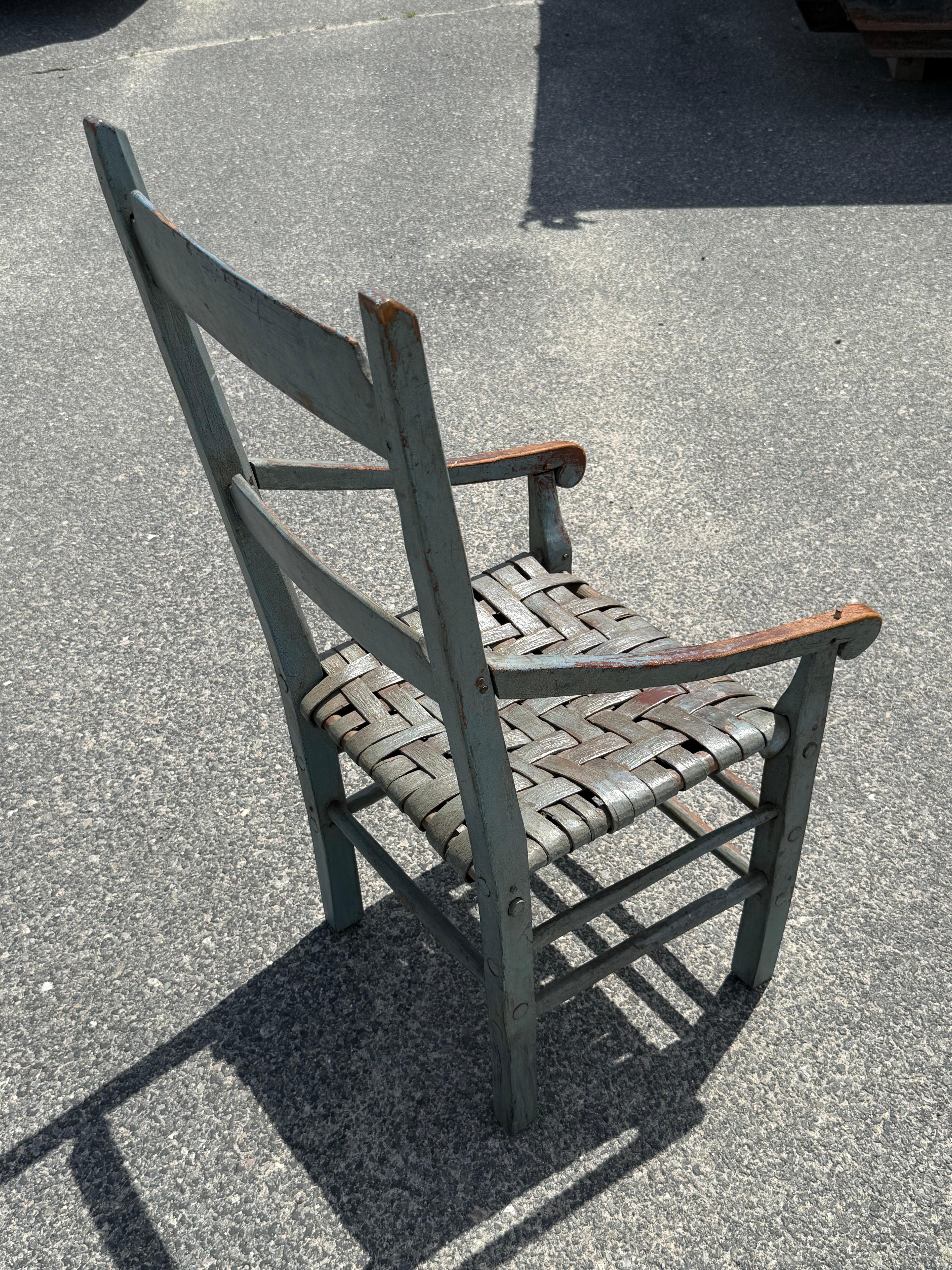 Canadian Diminutive 19th c. Armchair in Original Blue Grey Paint For Sale