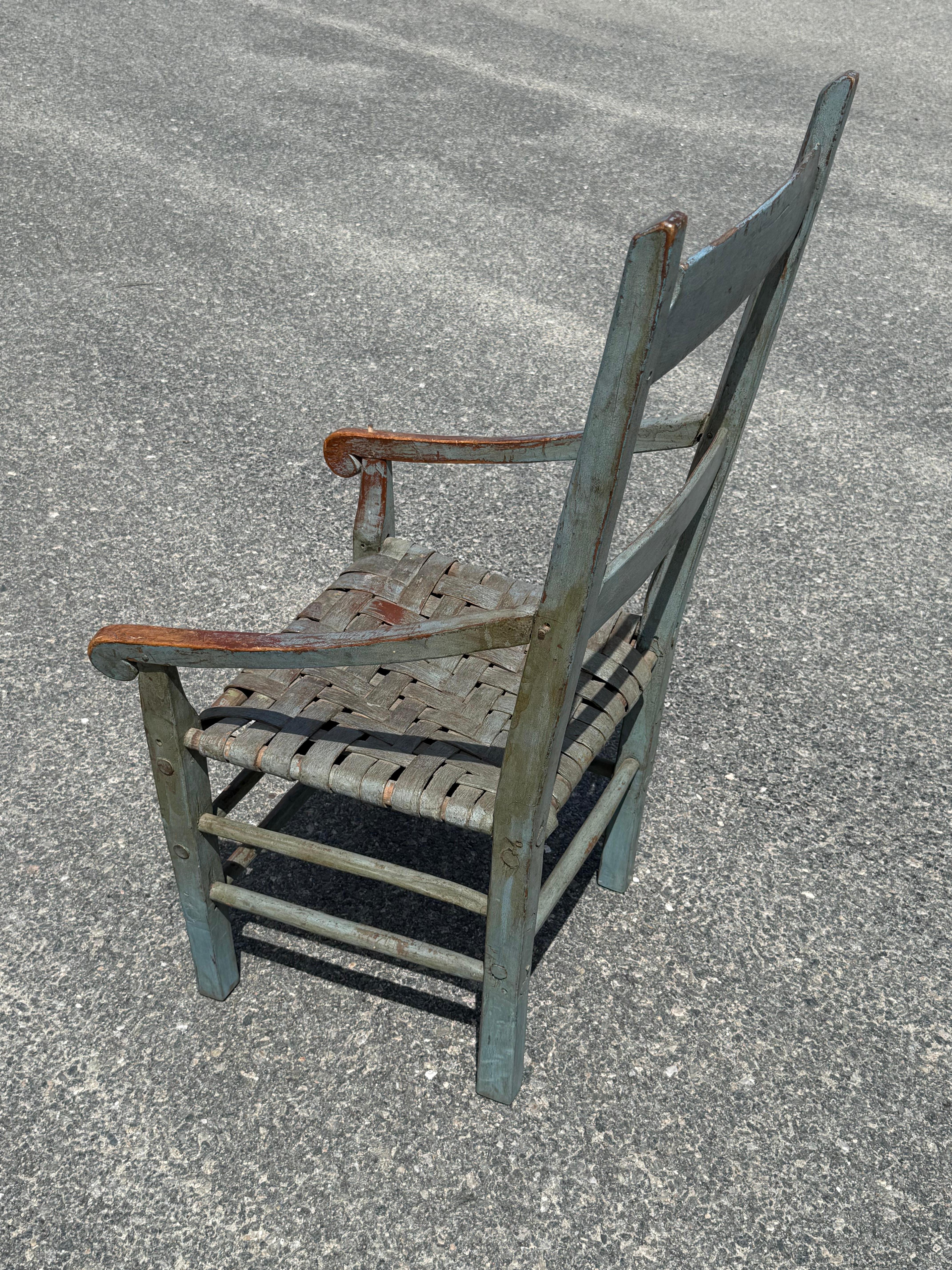 Diminutive 19th c. Armchair in Original Blue Grey Paint In Good Condition For Sale In Nantucket, MA
