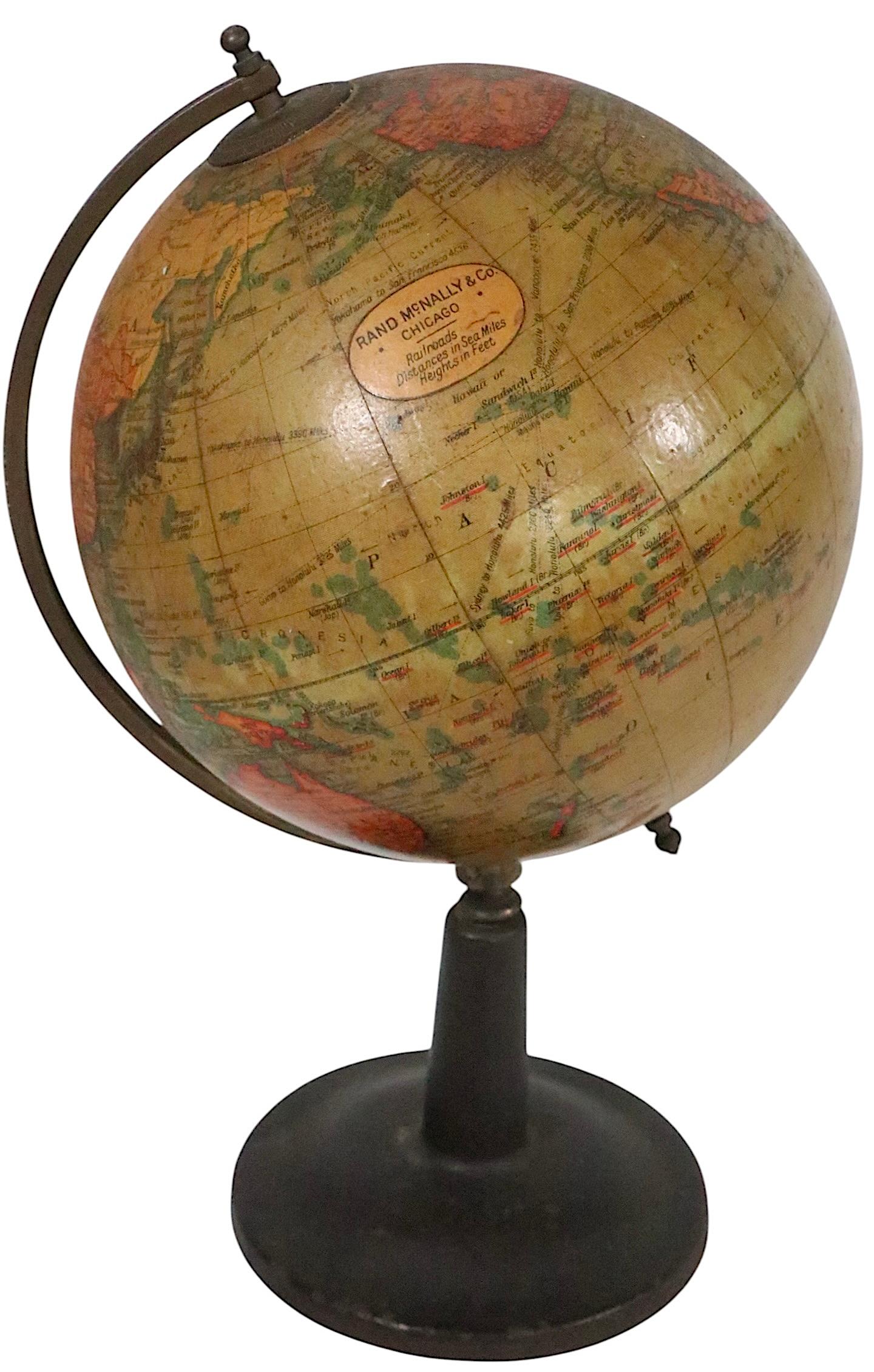 Globo terráqueo diminuto del siglo XIX sobre soporte de Rand McNally en venta 9