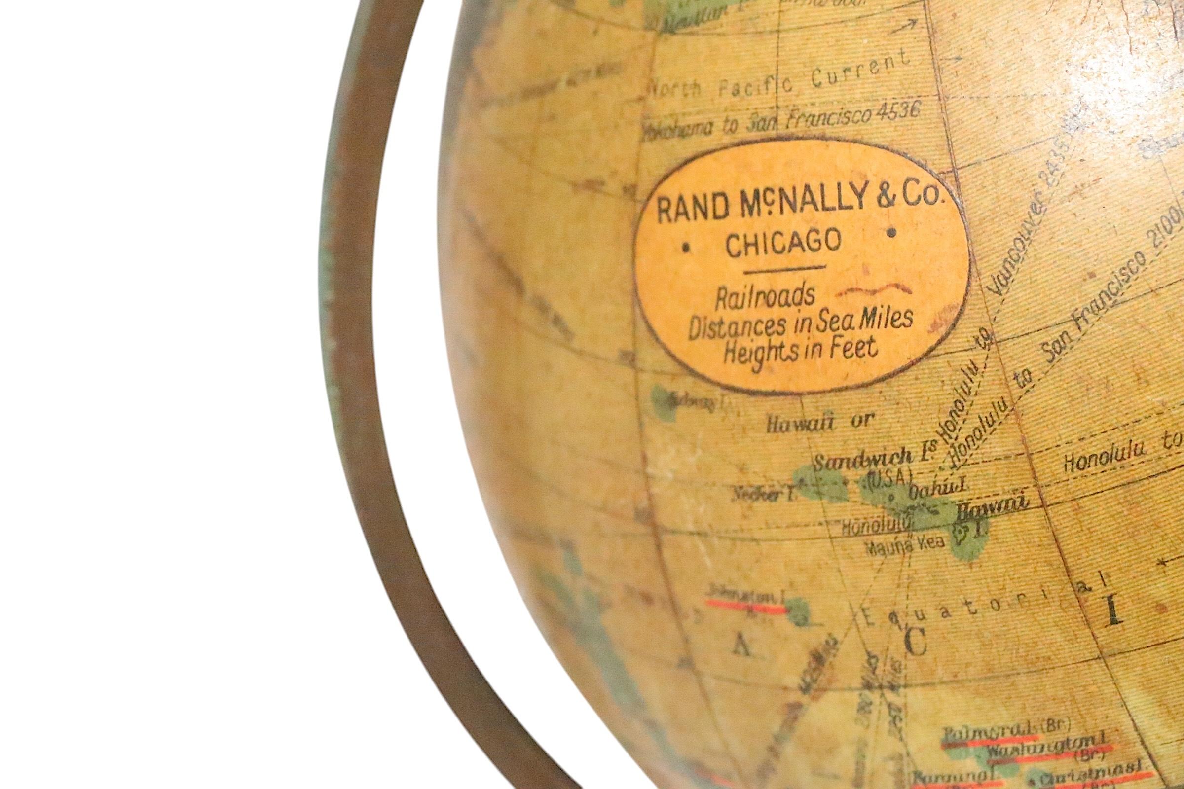 Globo terráqueo diminuto del siglo XIX sobre soporte de Rand McNally en Bueno estado para la venta en New York, NY