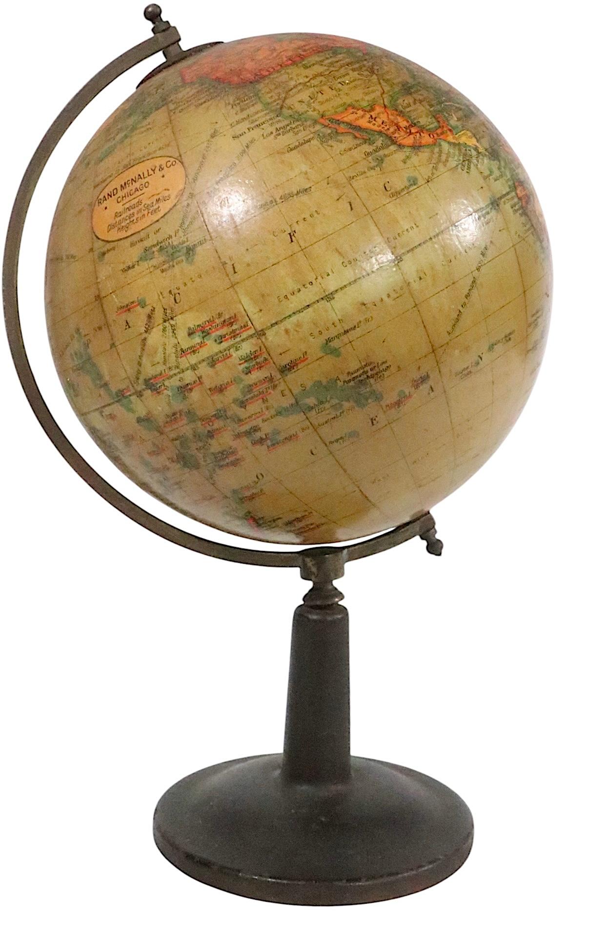 Globo terráqueo diminuto del siglo XIX sobre soporte de Rand McNally en venta 2