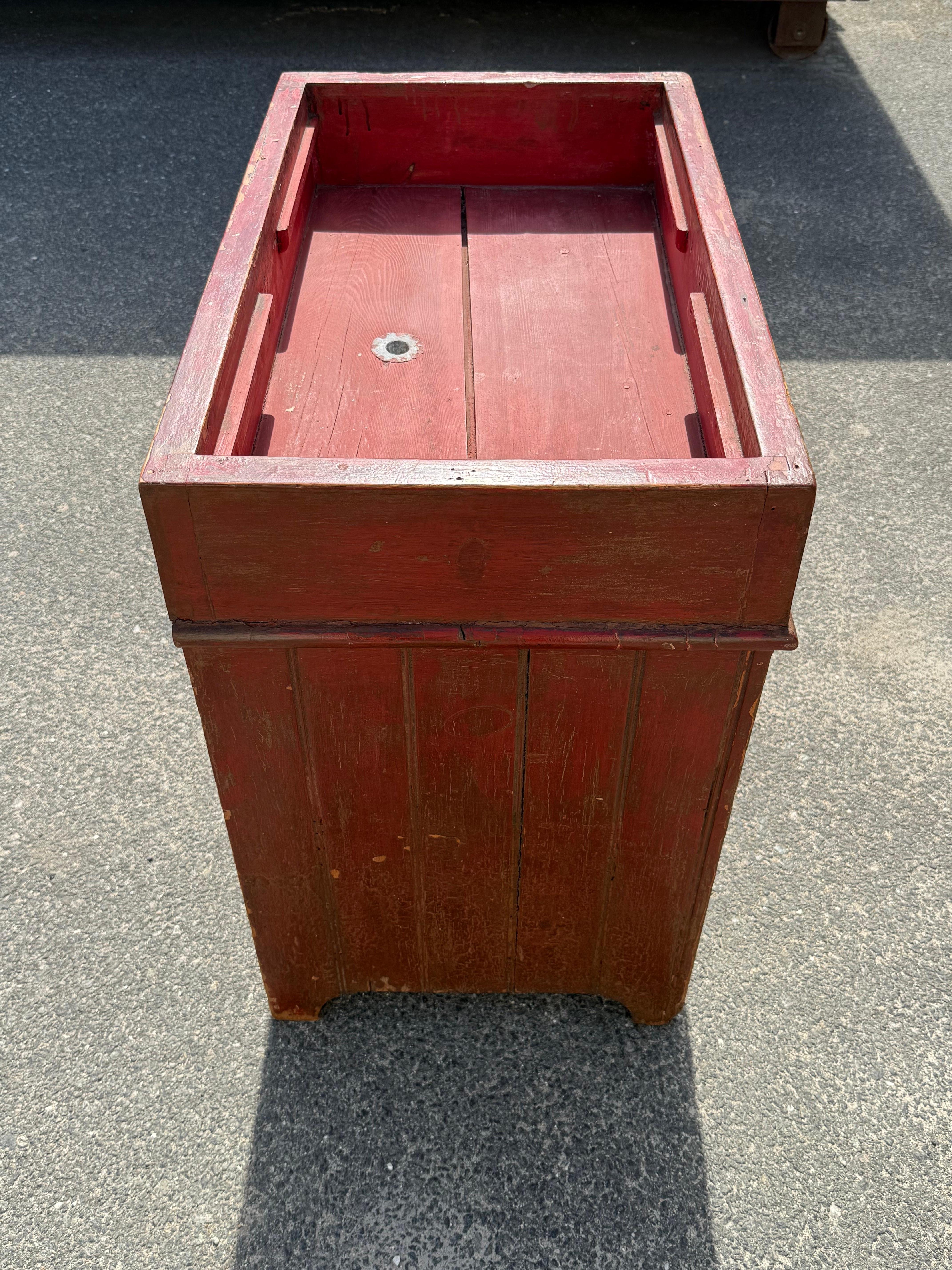 Canadian Diminutive 19th c. Pine Dry Sink in Red Paint For Sale