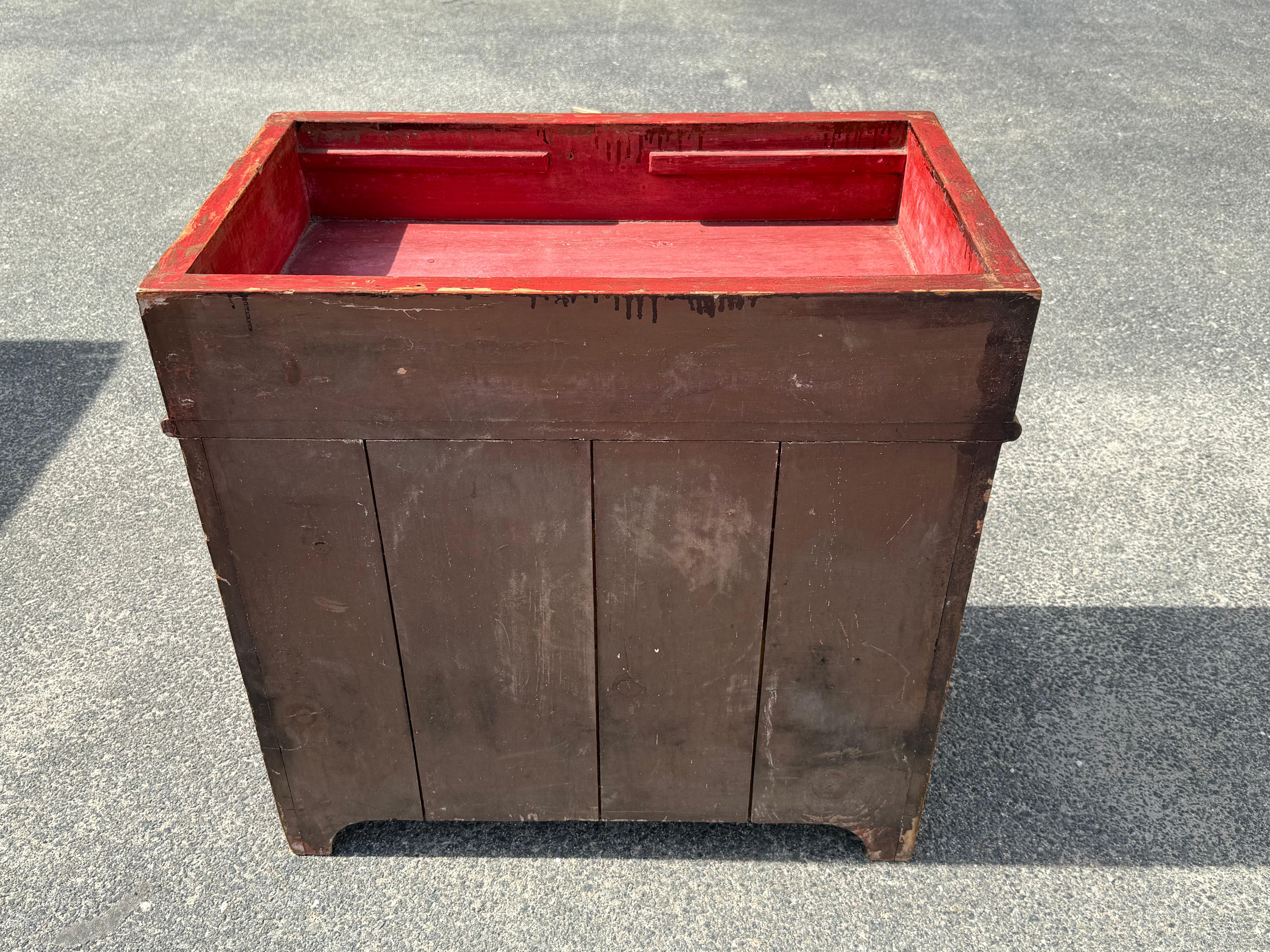 Hand-Crafted Diminutive 19th c. Pine Dry Sink in Red Paint For Sale