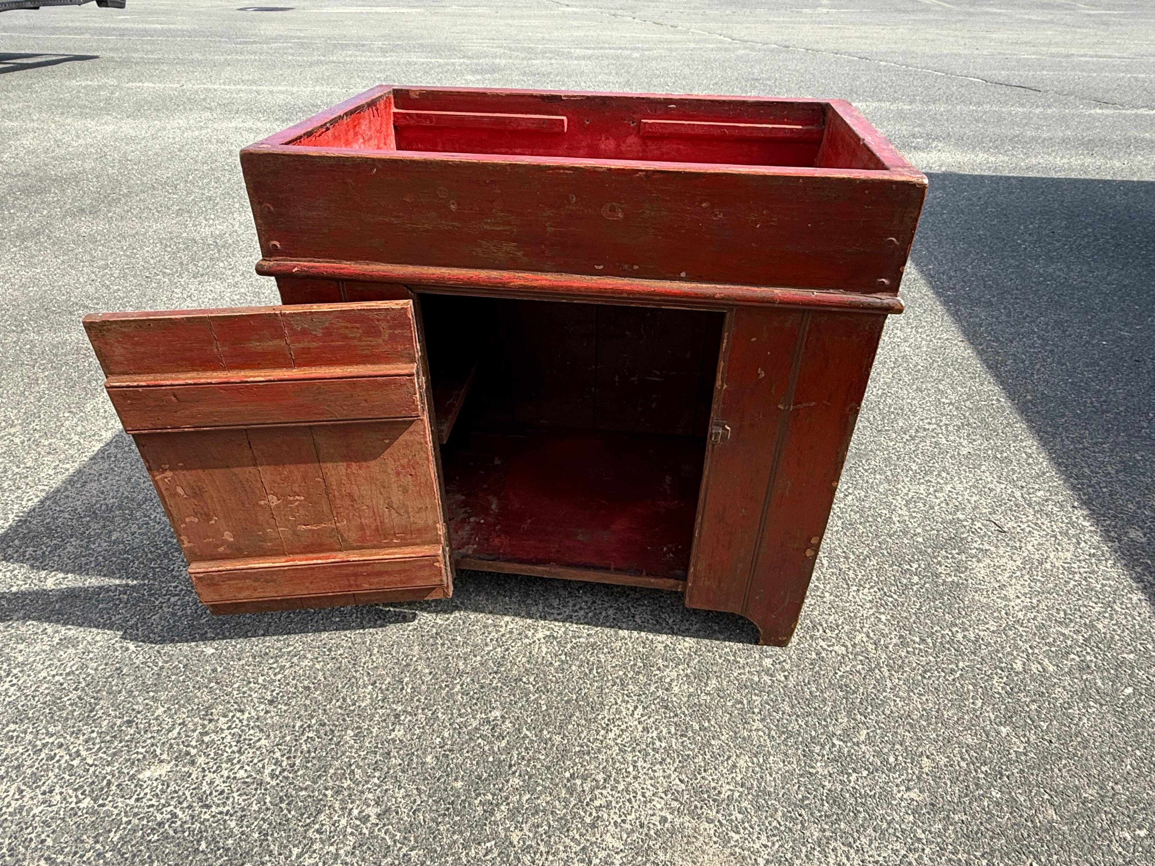 19th Century Diminutive 19th c. Pine Dry Sink in Red Paint For Sale
