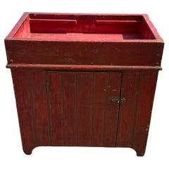 Diminutive 19th c. Pine Dry Sink in Red Paint