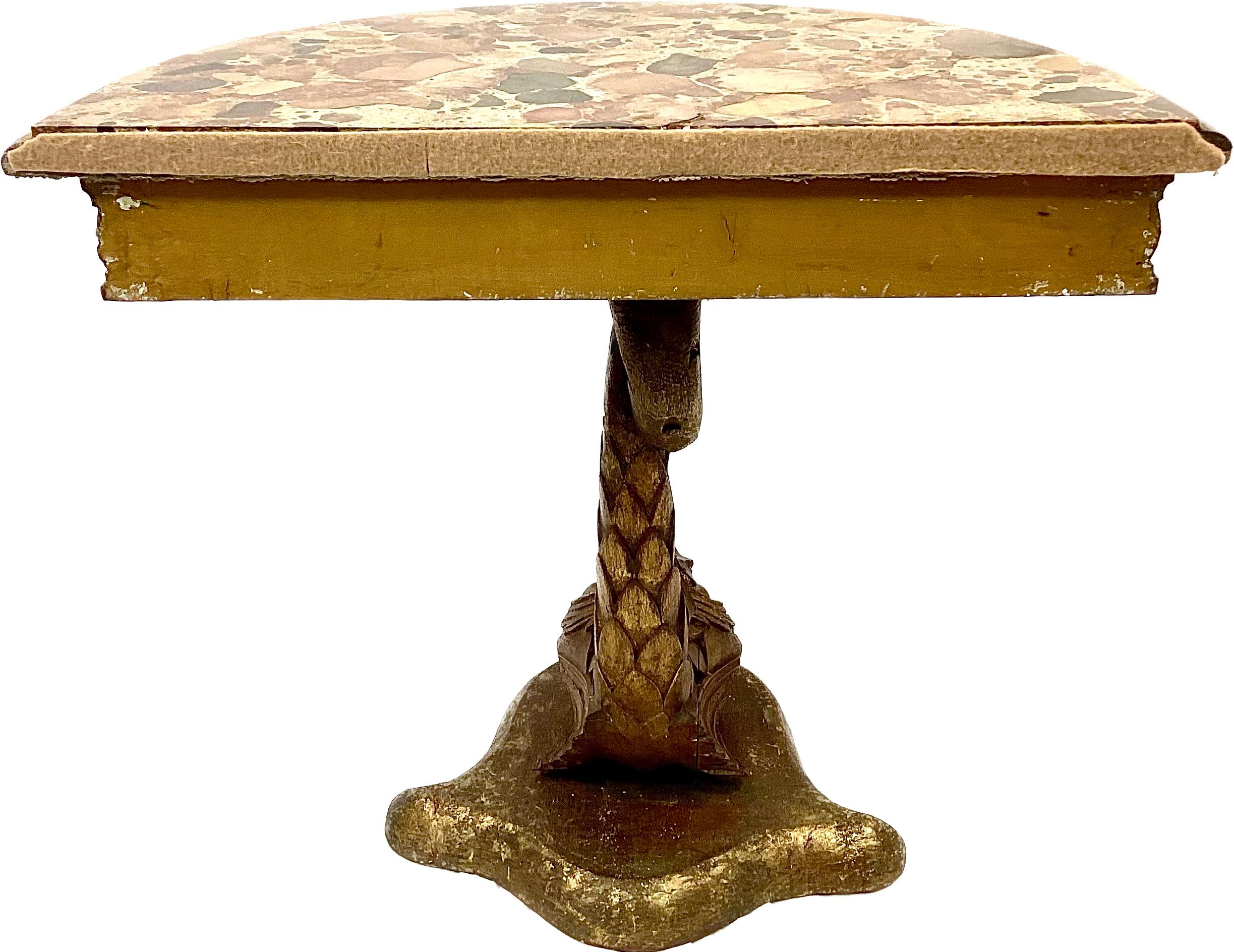 Diminutive 19th Century Carved Dolphin Form Console Table with Marble Top In Good Condition For Sale In Bradenton, FL