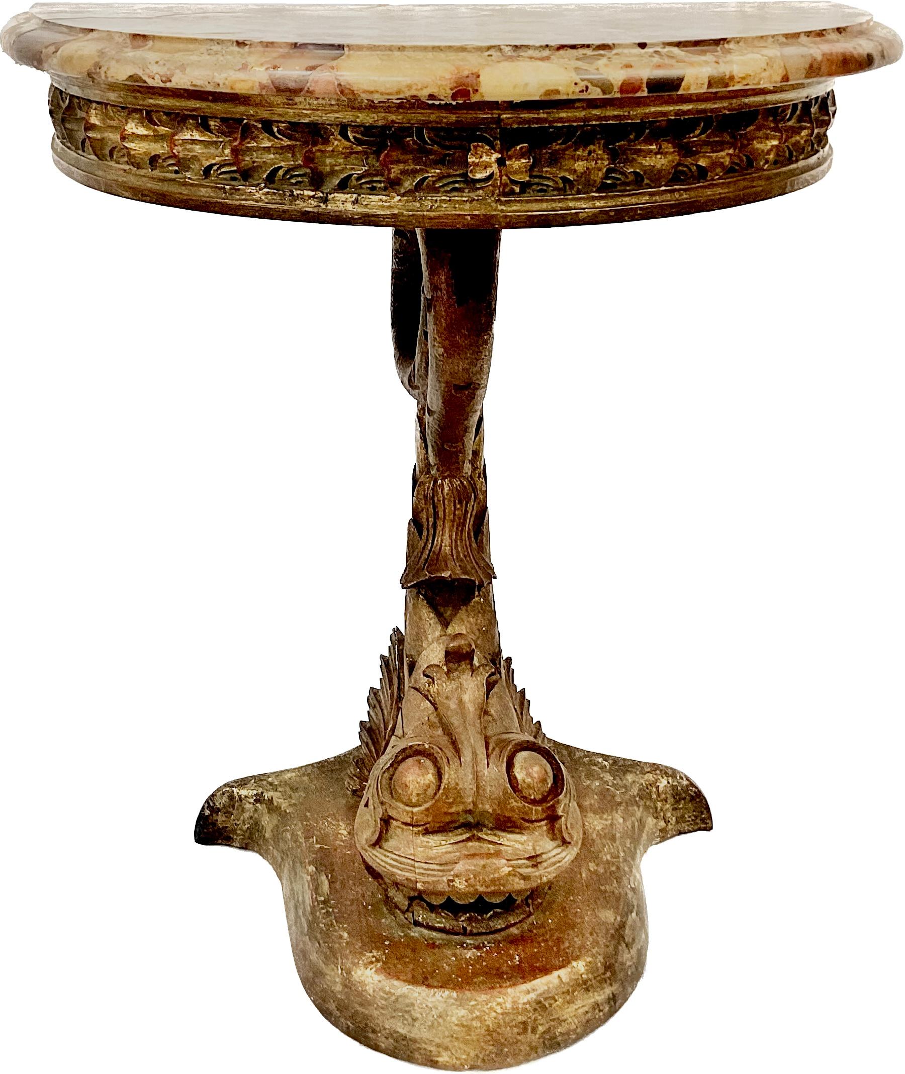 Diminutive 19th Century Carved Dolphin Form Console Table with Marble Top For Sale 3