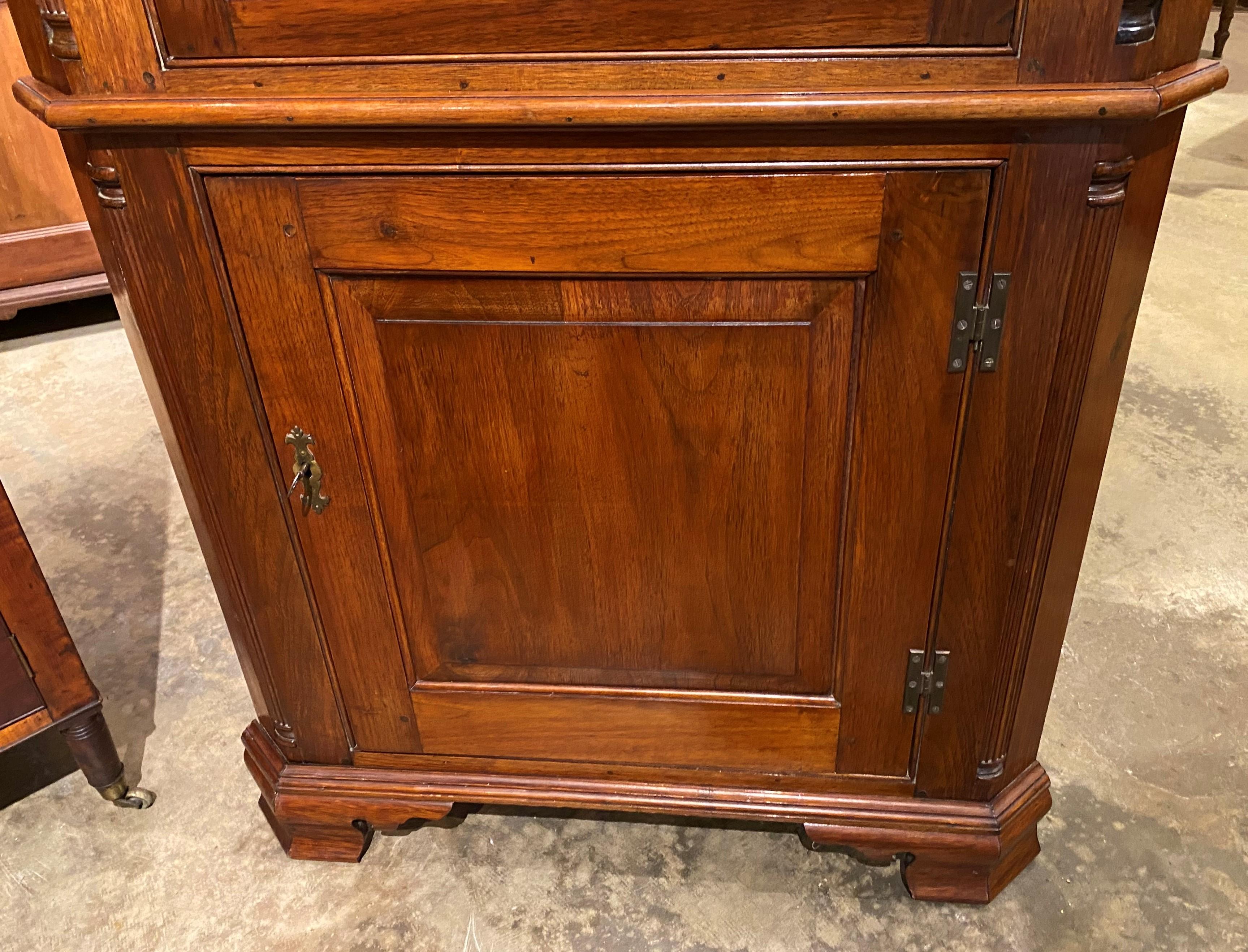 Hand-Carved Diminutive 19th Century Pennsylvania Two Part Cherry Corner Cupboard
