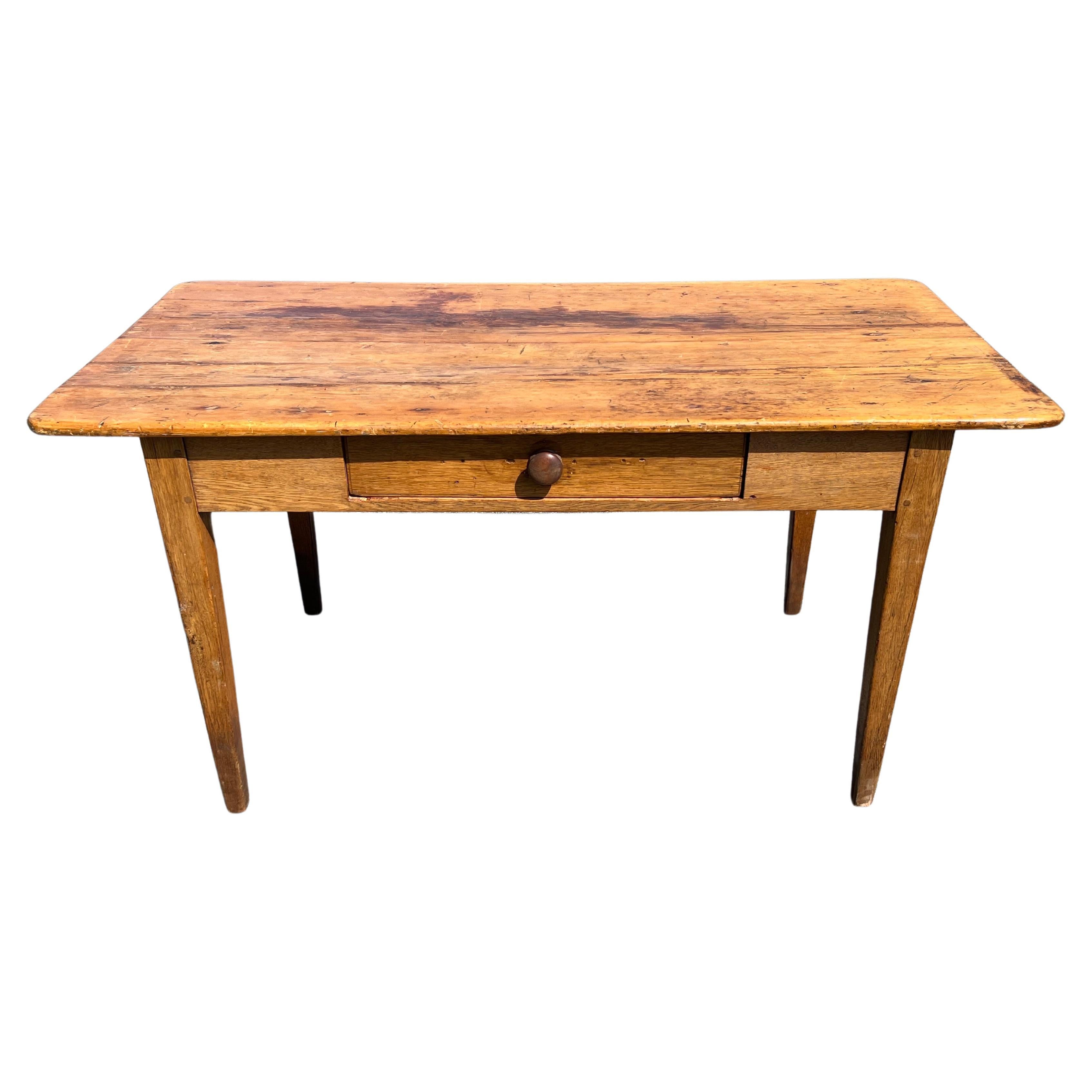 19th Spanish Old Pine Desk with Folding Leaf and File Space at 1stDibs