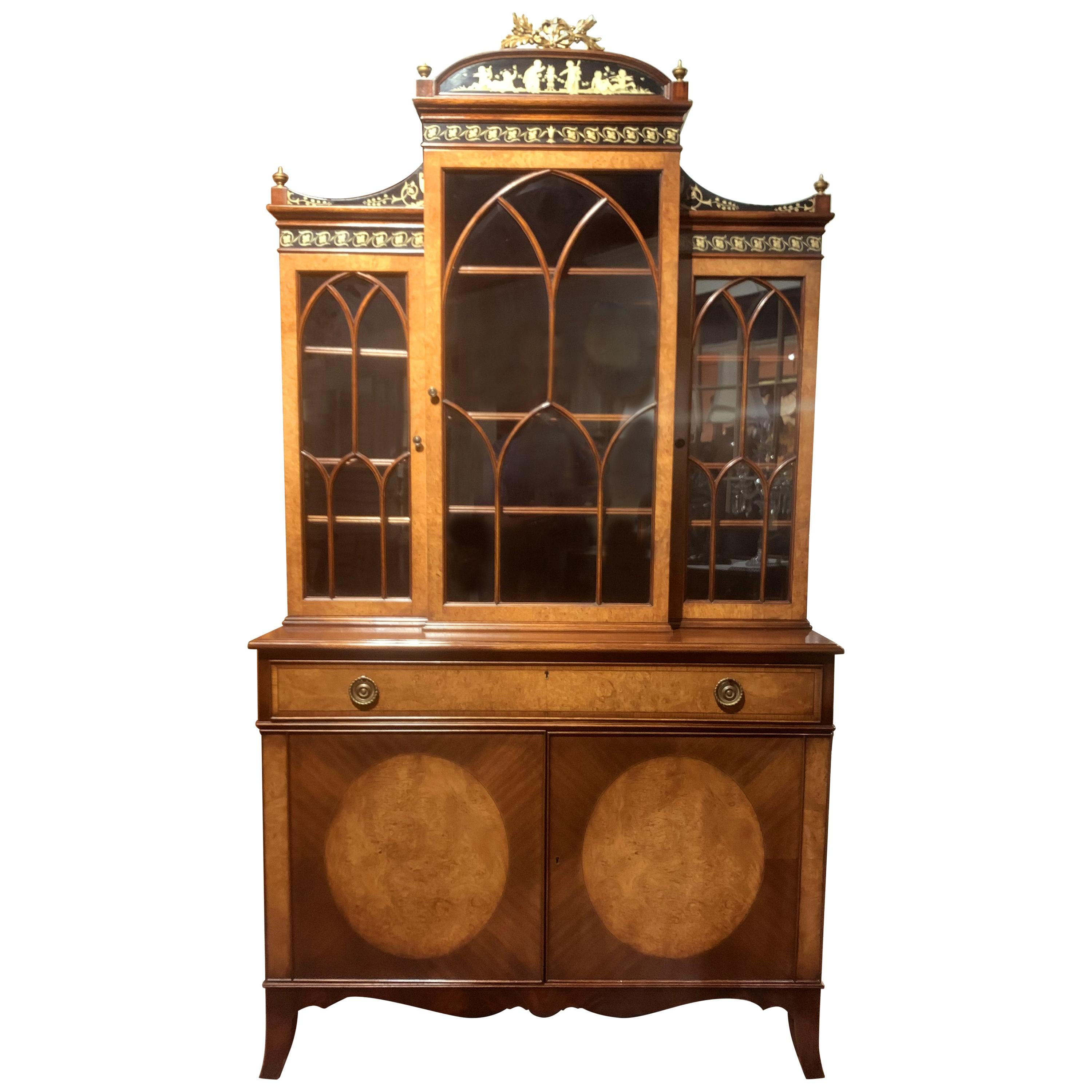 Diminutive Adam Style Breakfront Bookcase or China Cabinet by F&G Furniture Co