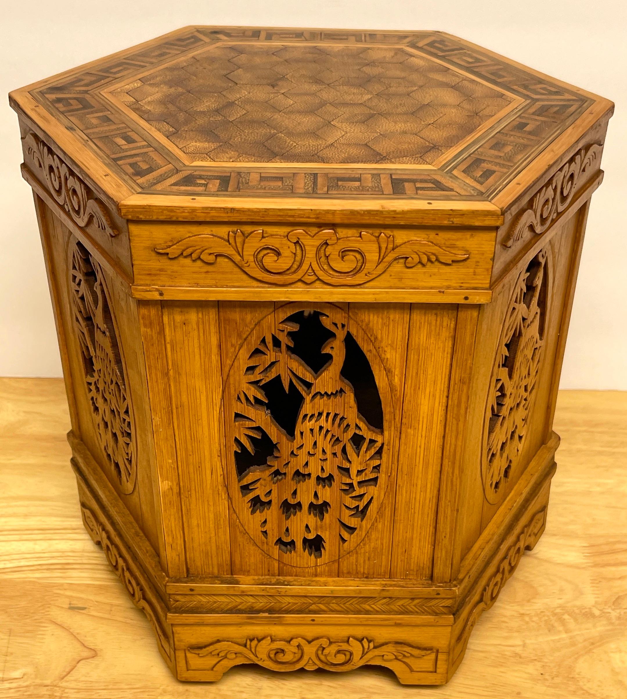Carved Diminutive American Aesthetic Movement Peacock Motif Pedestal of Side Table   For Sale
