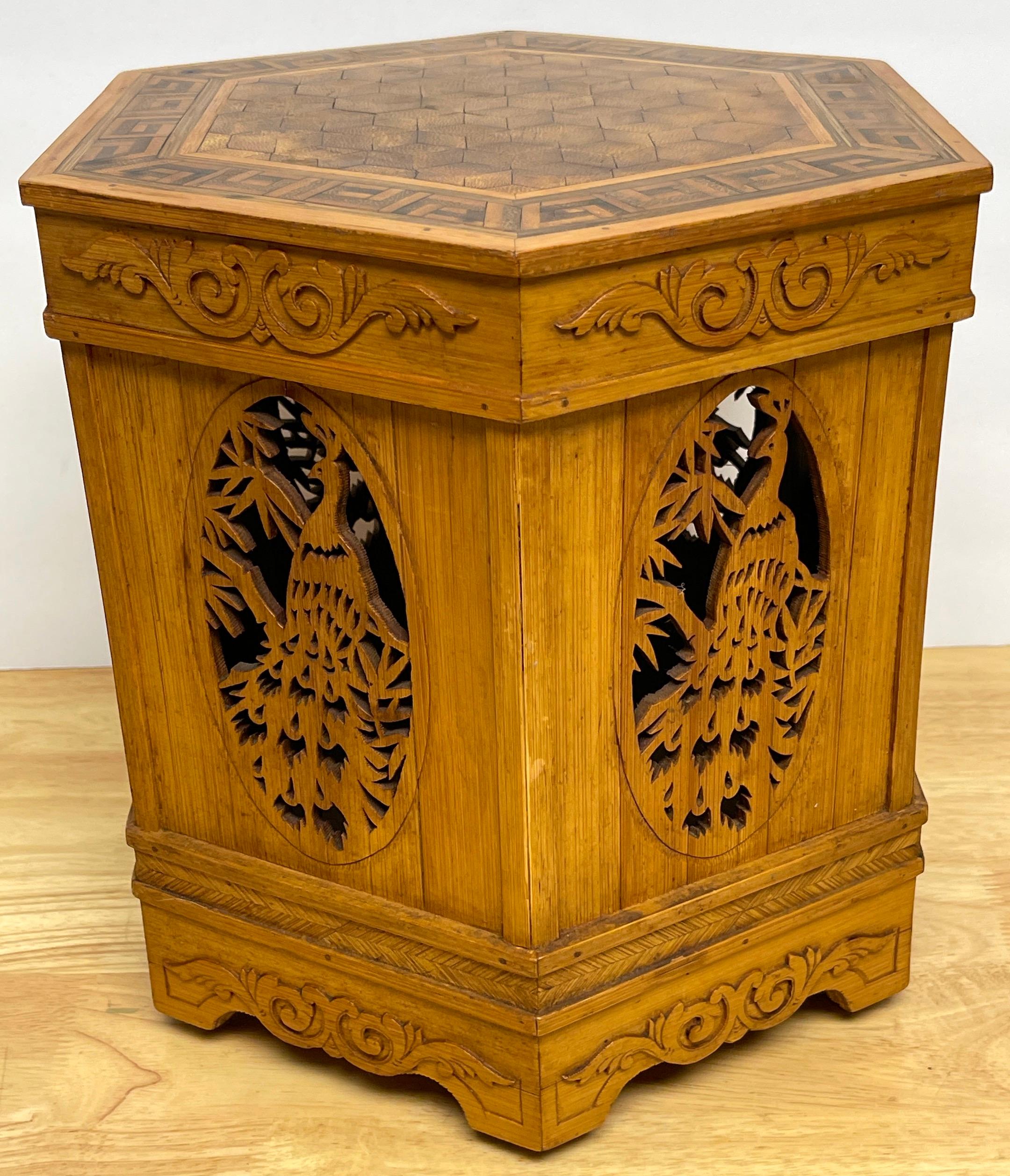 19th Century Diminutive American Aesthetic Movement Peacock Motif Pedestal of Side Table   For Sale