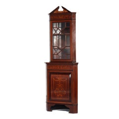 Diminutive Antique Classical Mahogany & Satinwood Inlaid Corner Cabinet C1900