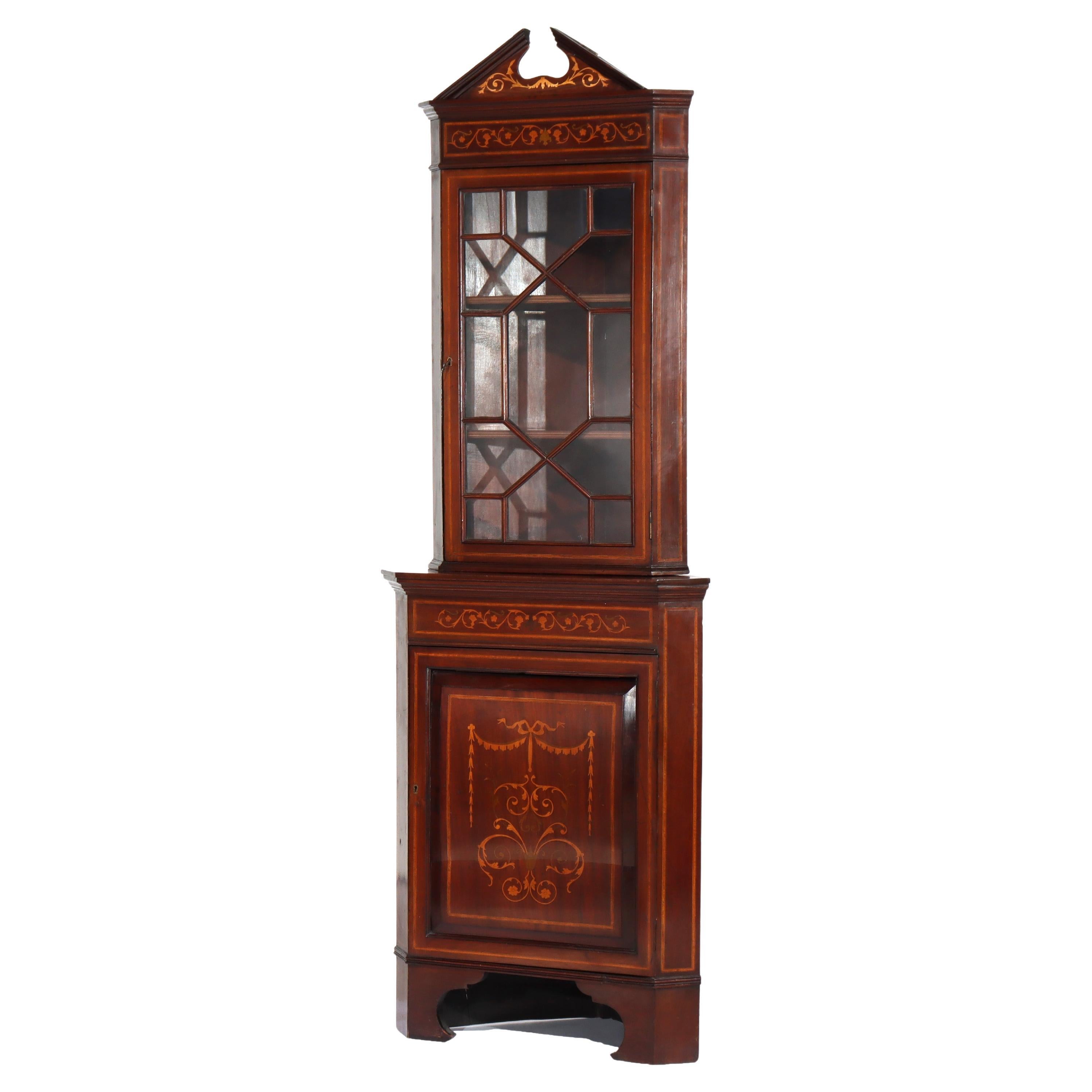 Diminutive Antique Classical Mahogany & Satinwood Inlaid Corner Cabinet C1900