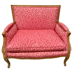 Diminutive Antique French Louis XV Carved Red Settee
