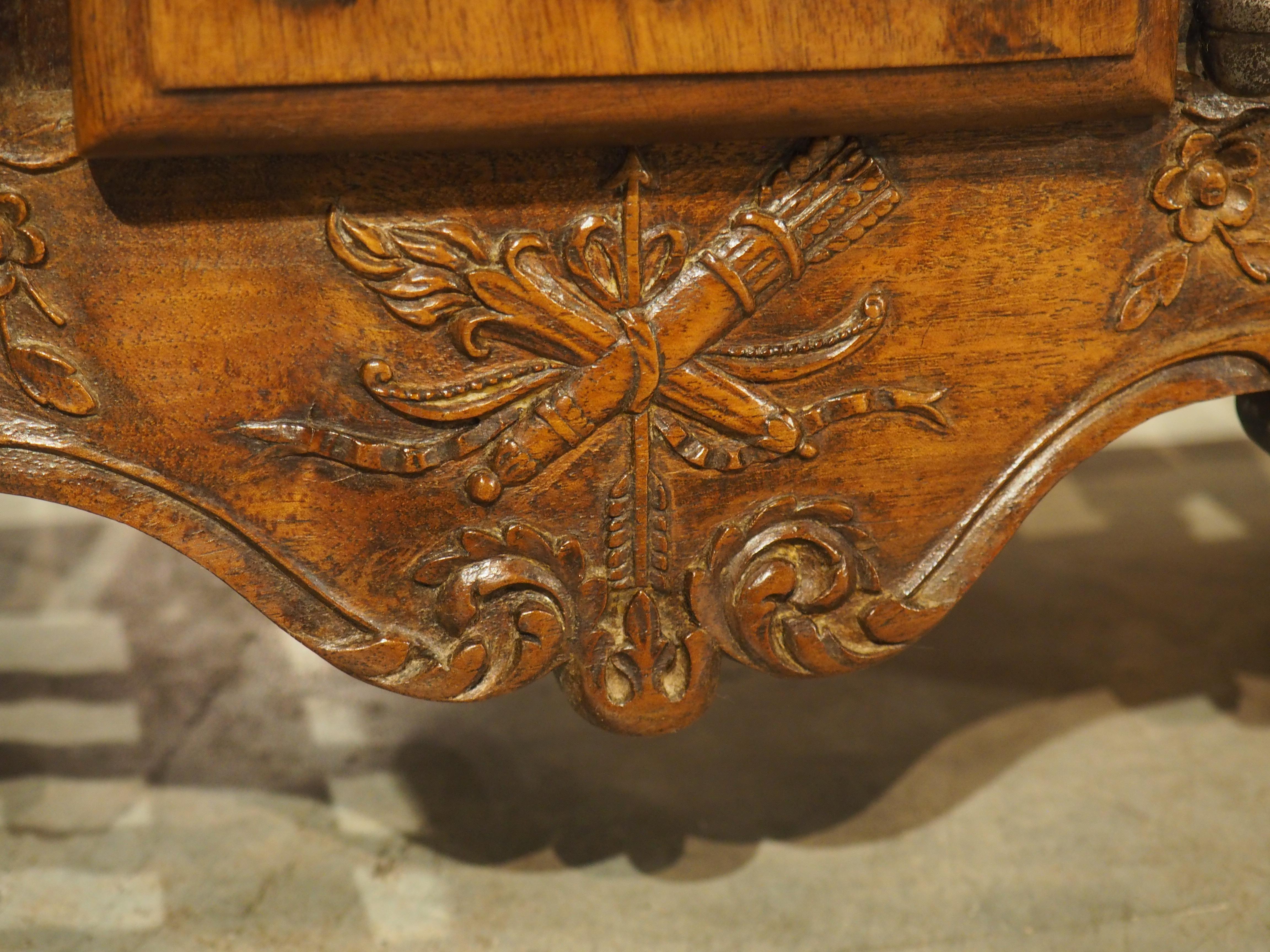 Diminutive Antique French Walnut Panetière with Double Coat of Arms, Dated 1839 4