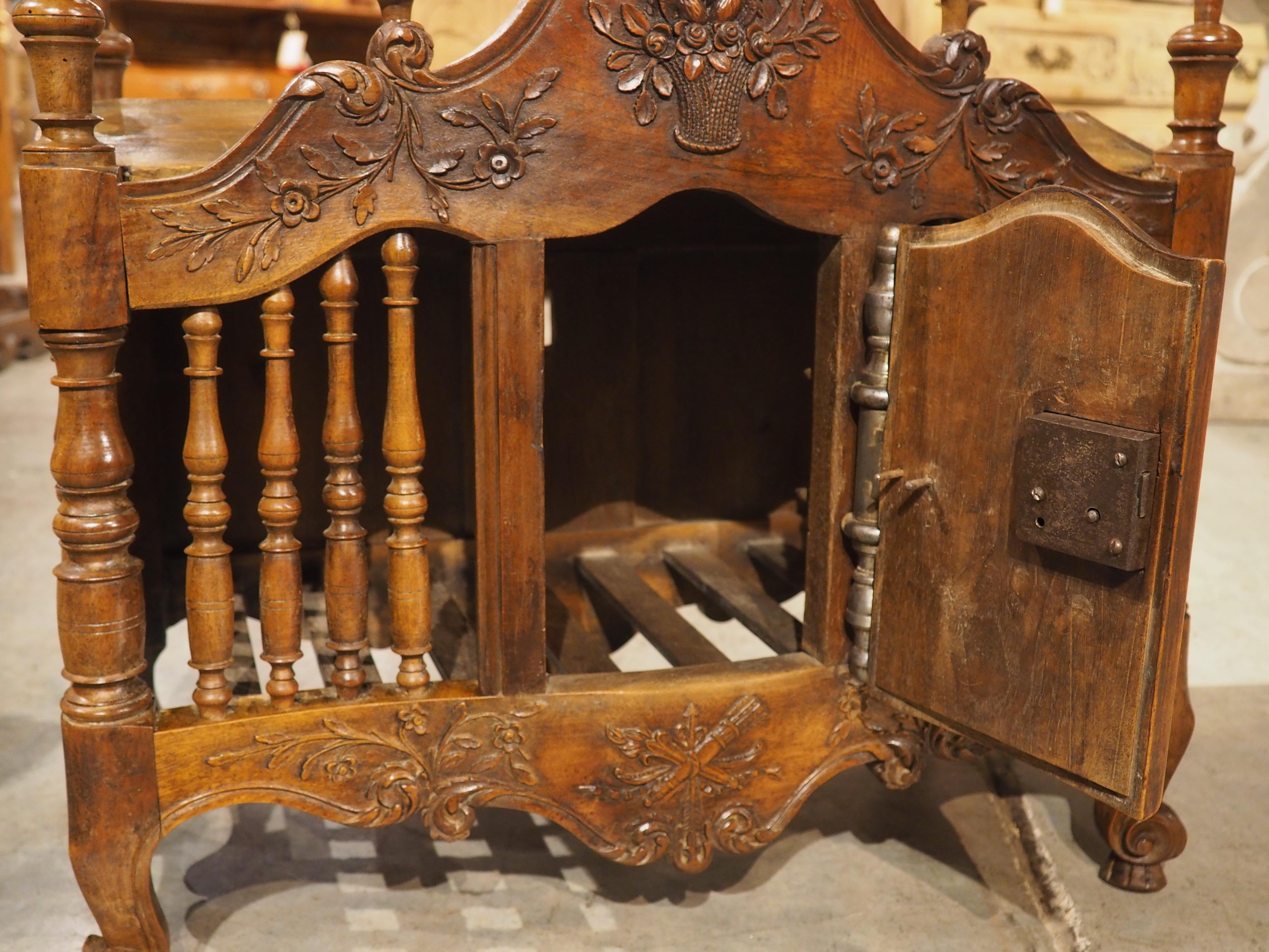 Diminutive Antique French Walnut Panetière with Double Coat of Arms, Dated 1839 8