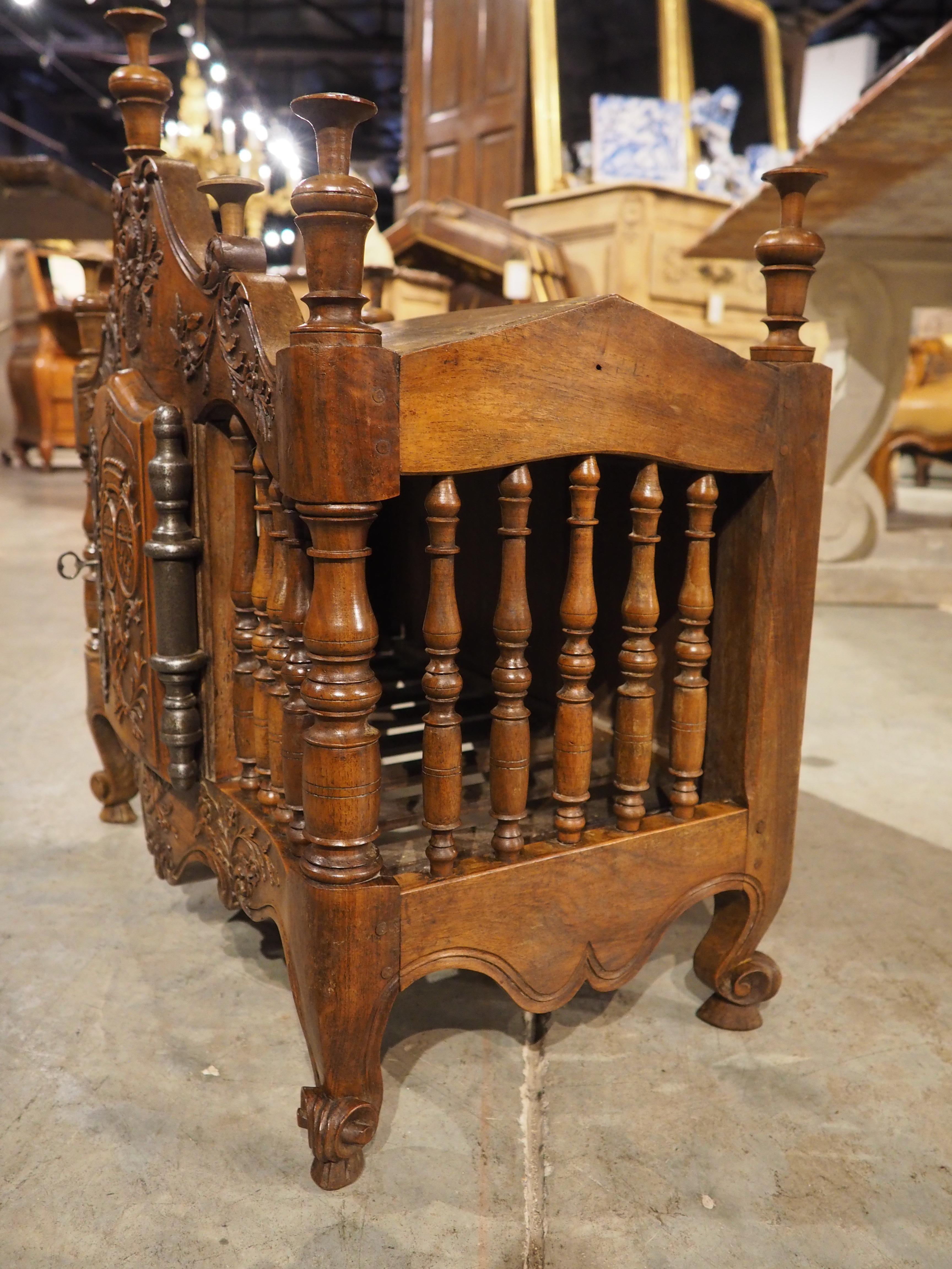 Diminutive Antique French Walnut Panetière with Double Coat of Arms, Dated 1839 13