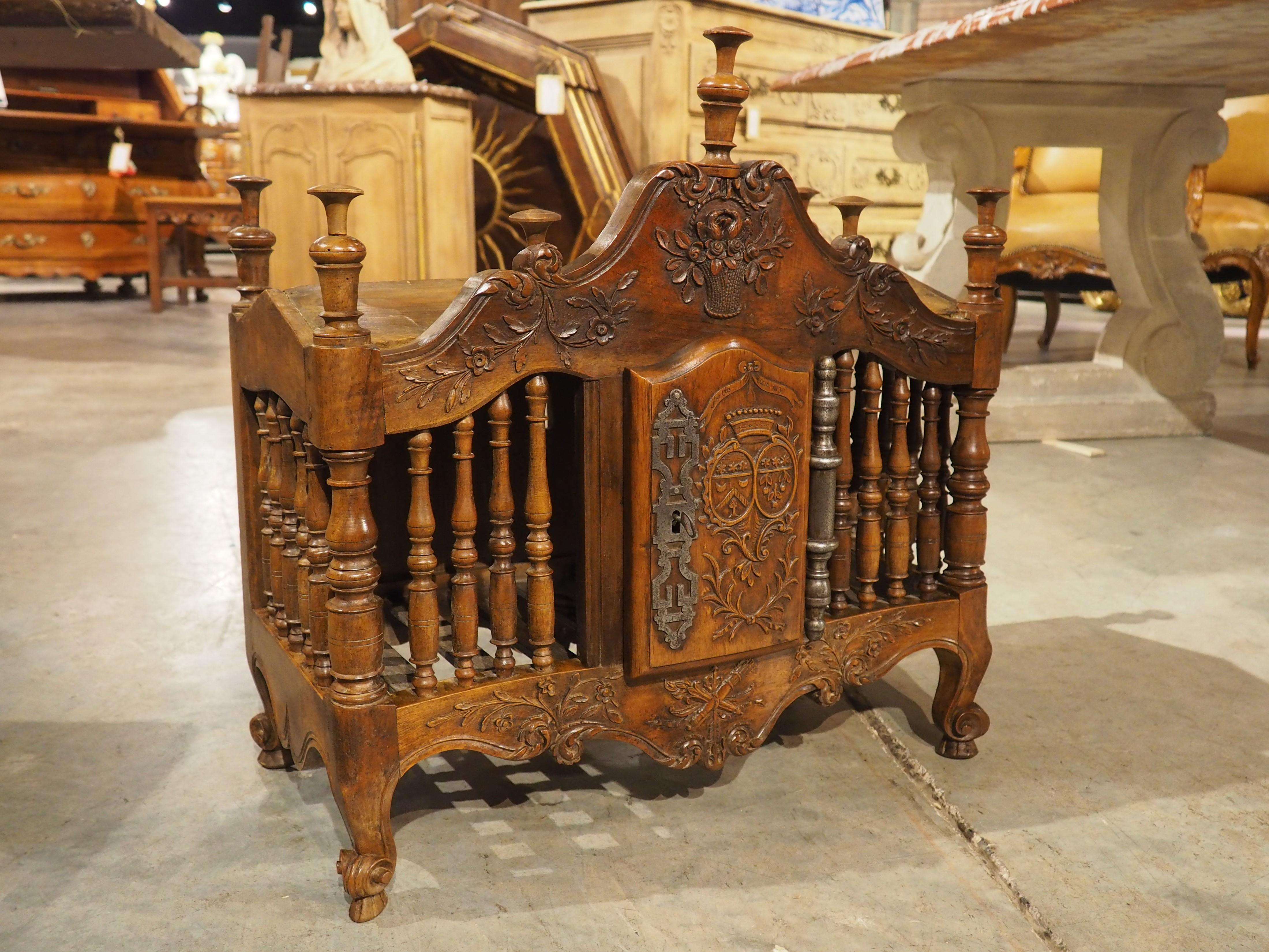 Diminutive Antique French Walnut Panetière with Double Coat of Arms, Dated 1839 In Good Condition In Dallas, TX