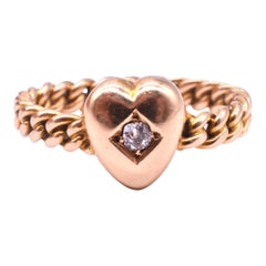 Diminutive Antique Heart Ring with Rope Band
