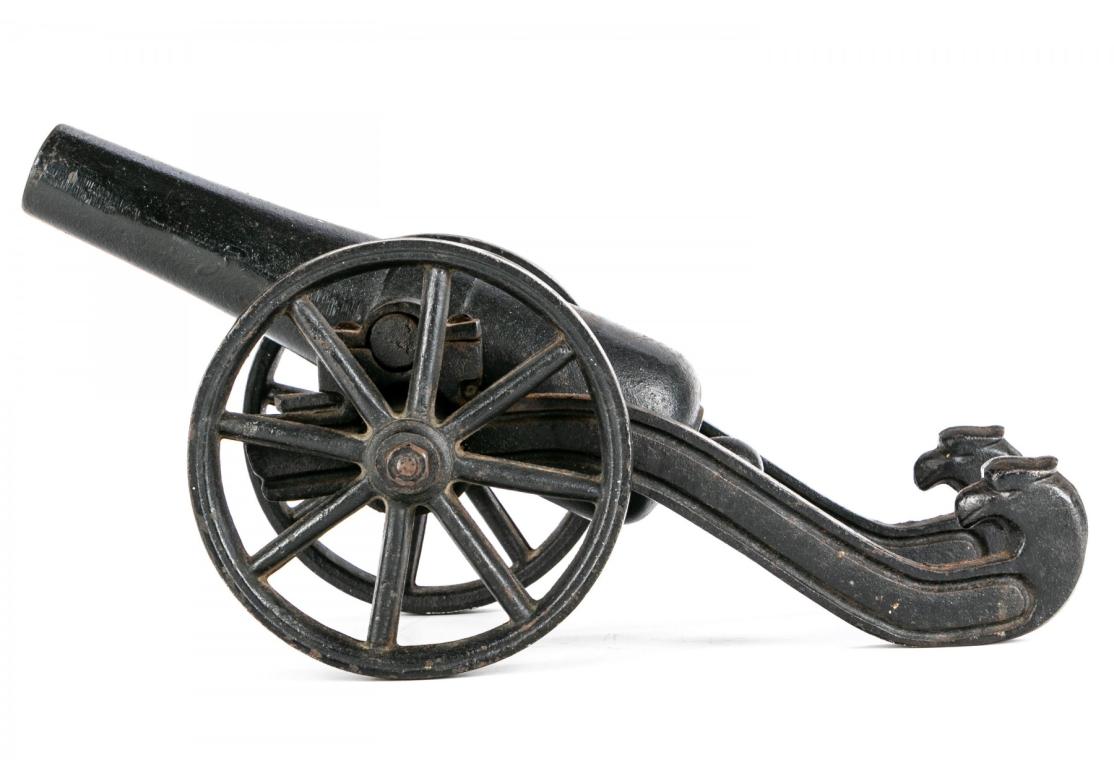 Diminutive Antique Iron Model Cannon In Fair Condition For Sale In Bridgeport, CT